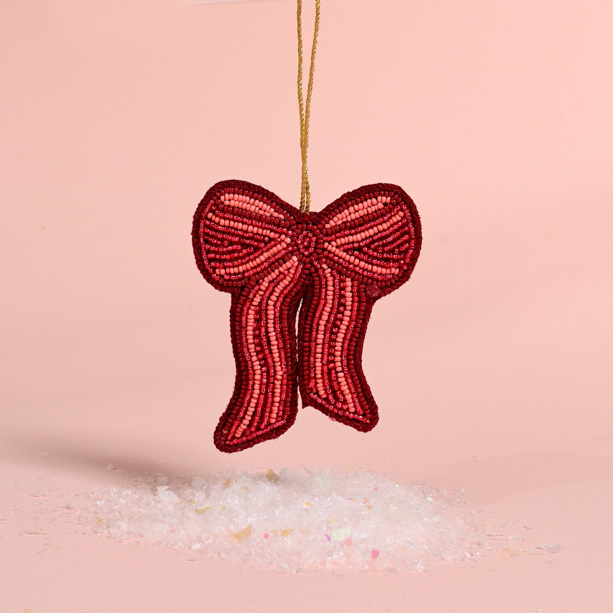 Picture of Handcrafted Beaded Ornament-Red Bow