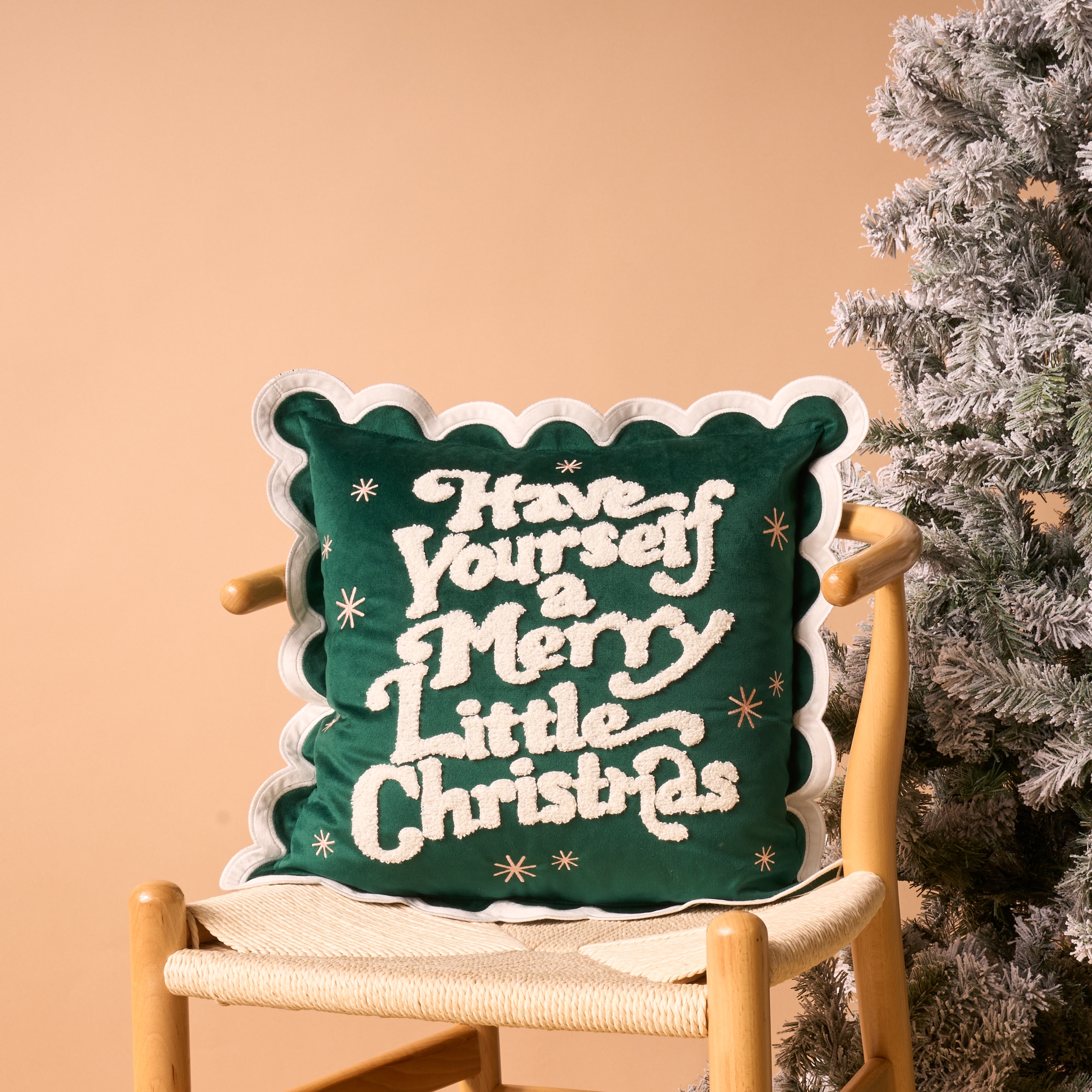 Picture of Scalloped Square Throw Pillow-Merry Little Christm