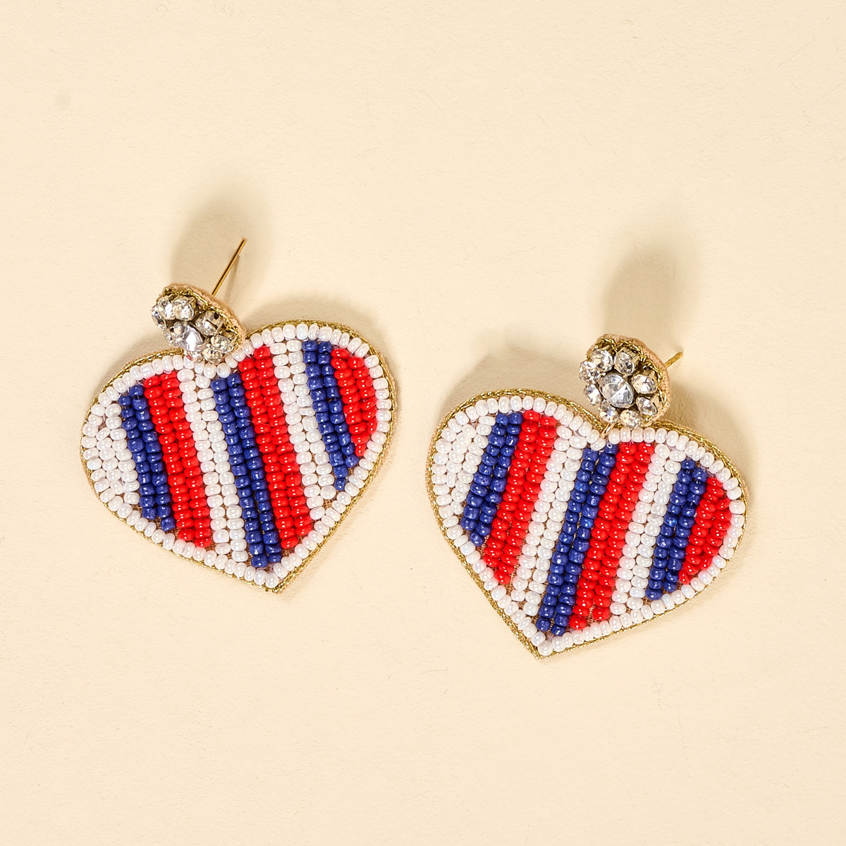 Picture of Beaded Earrings-Americana Heart