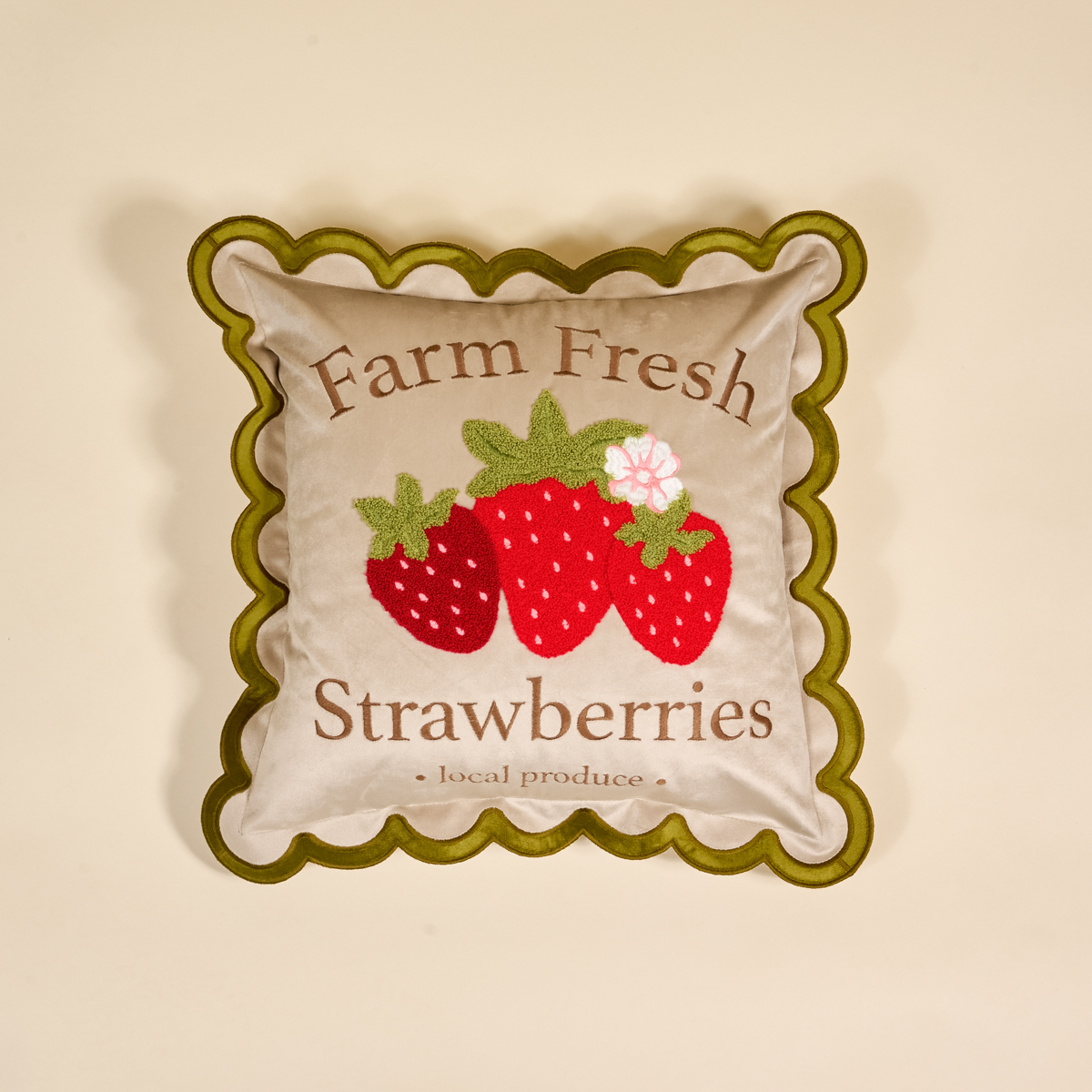 Picture of Scalloped Square Throw Pillow-Farm Fresh Strawberr