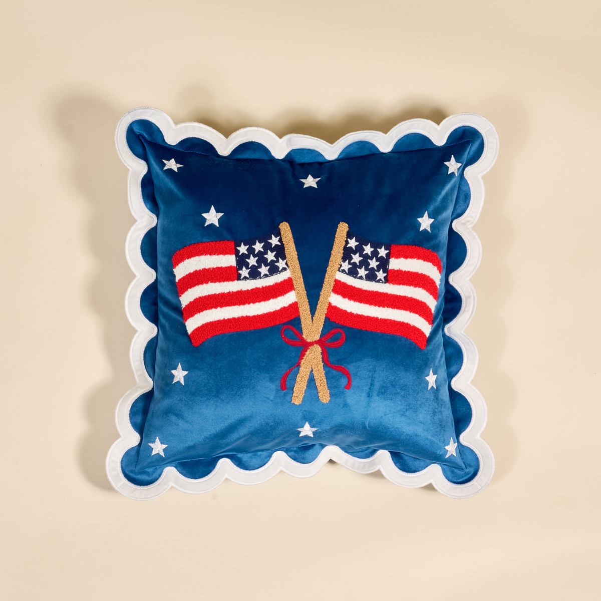 Picture of Scalloped Square Throw Pillow-American Flags