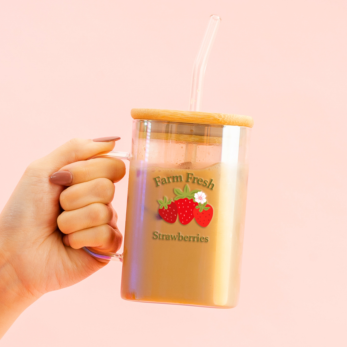 Picture of Square Glass Cup-Farm Fresh Strawberries