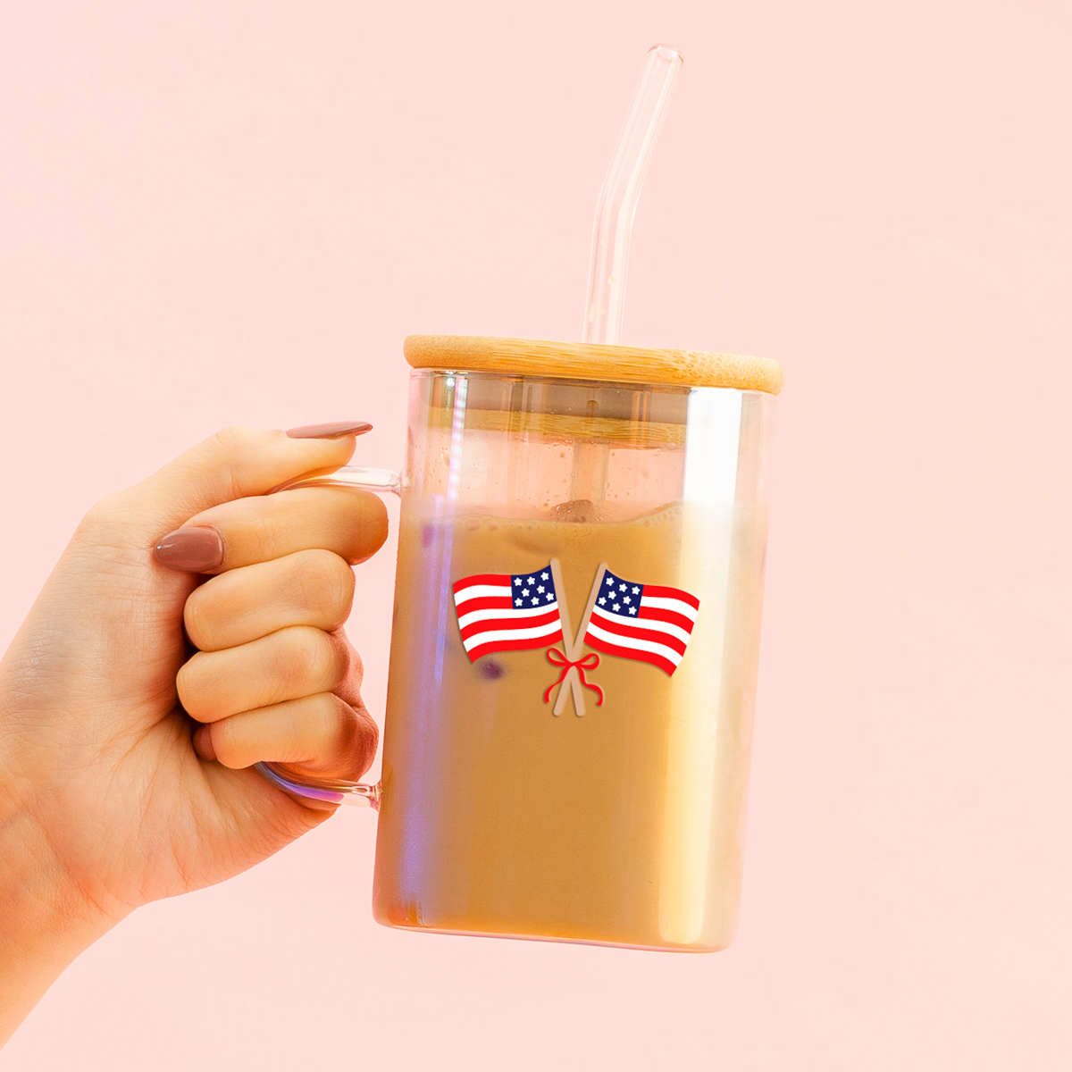 Picture of Square Glass Cup-American Flags