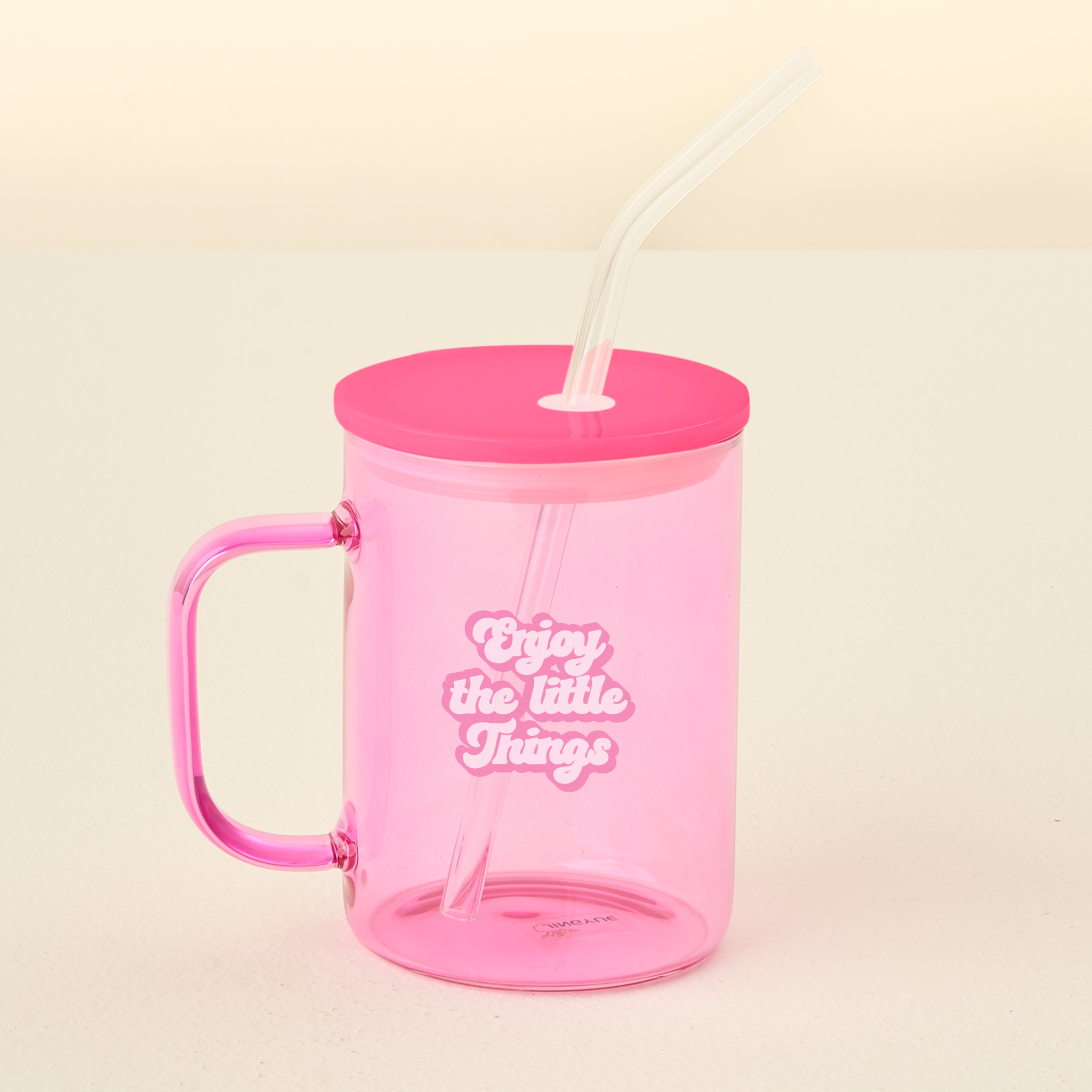 Picture of Color Glass Mug with Handle-Pink Enjoy the Little 