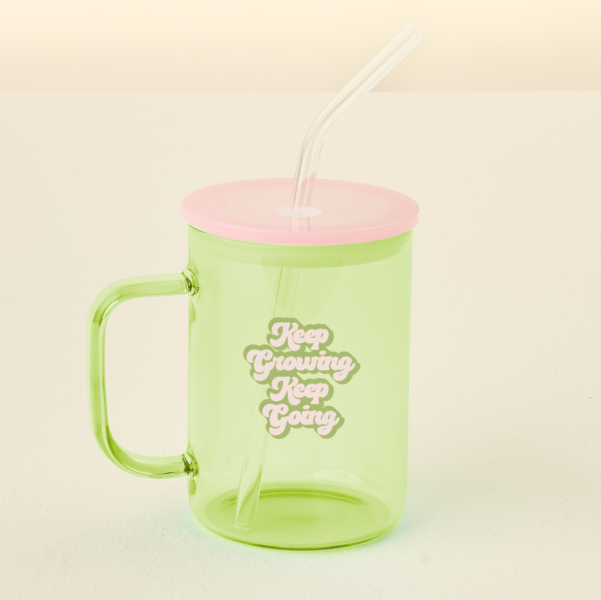 Picture of Color Glass Mug with Handle-Green Keep Growing Kee