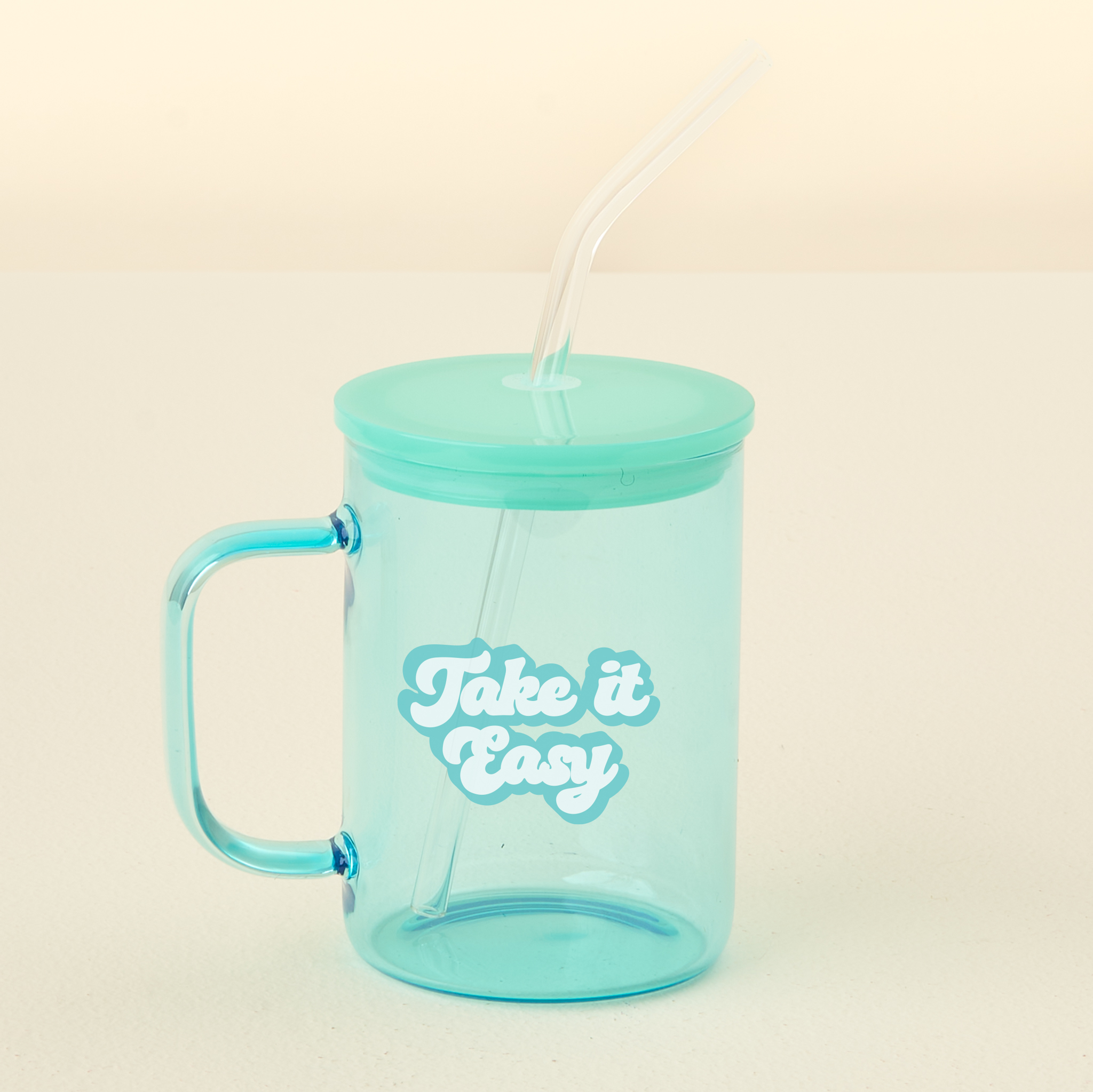 Picture of Color Glass Mug with Handle-Aqua Take it Easy