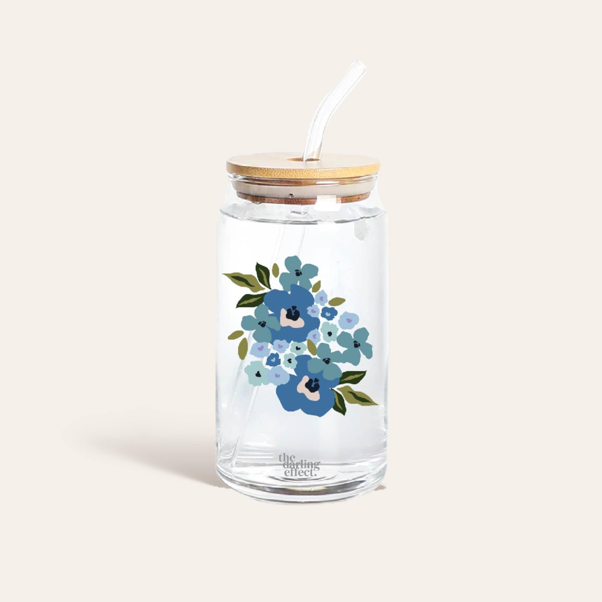 Picture of Floral Blue Glass Drinkware 20oz