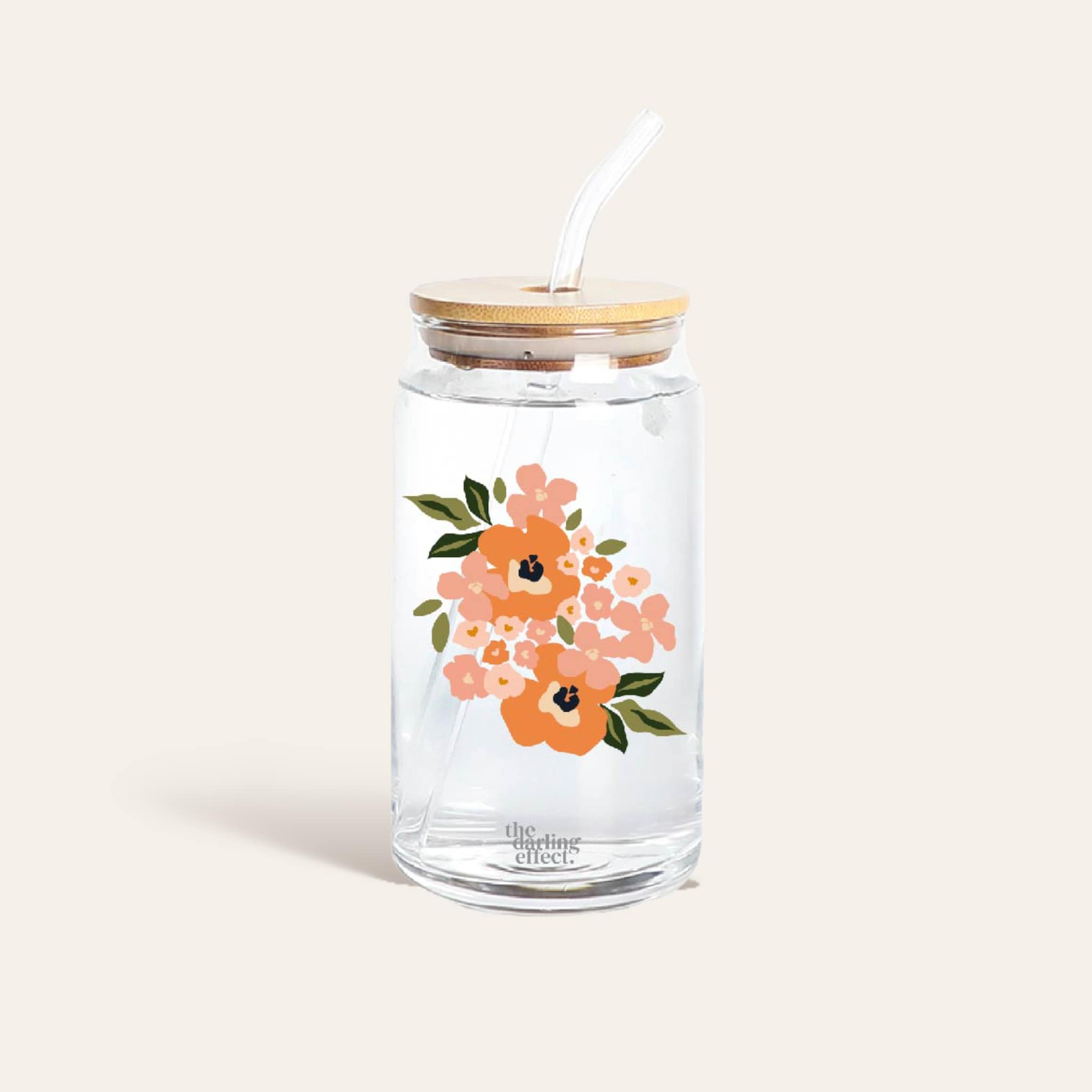 Picture of Floral Orange Glass Drinkware 20oz