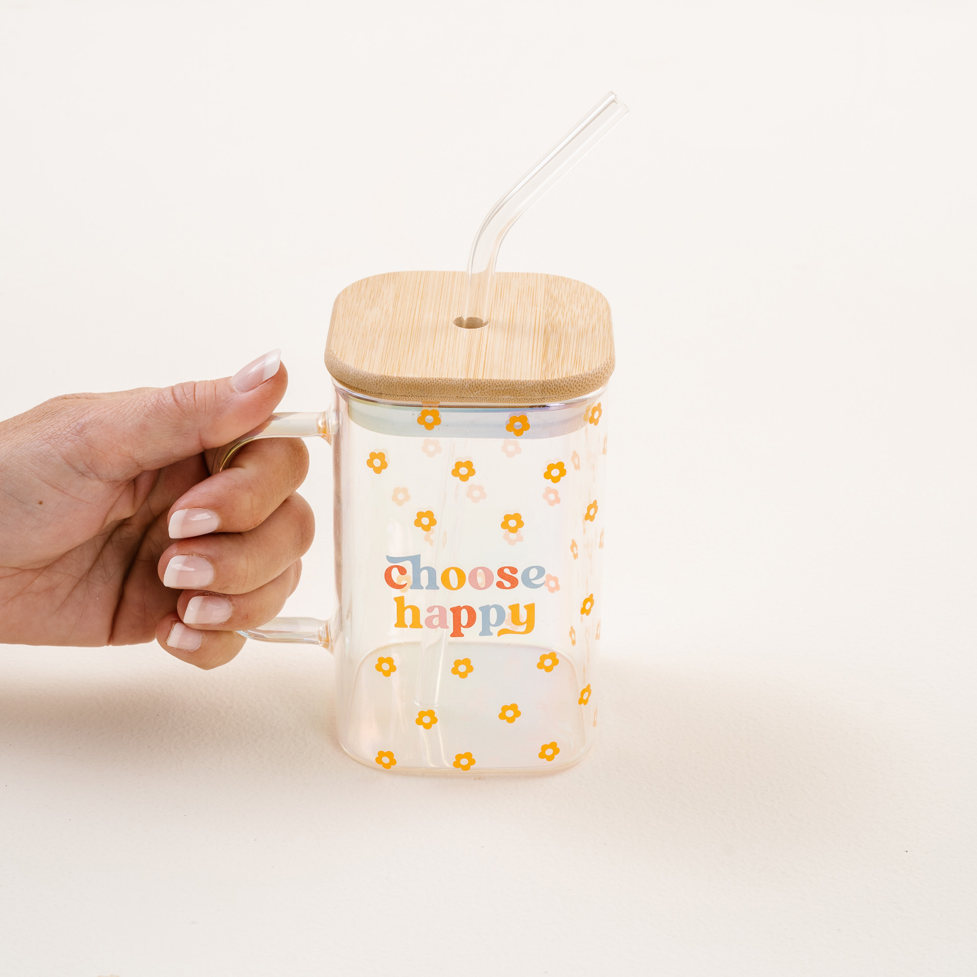 Picture of Square Glass Cup-Choose Happy