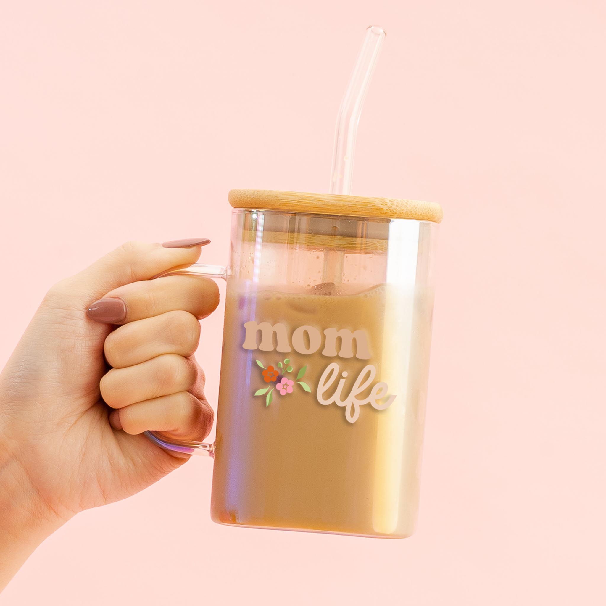 Picture of Square Glass Cup-Mom Life