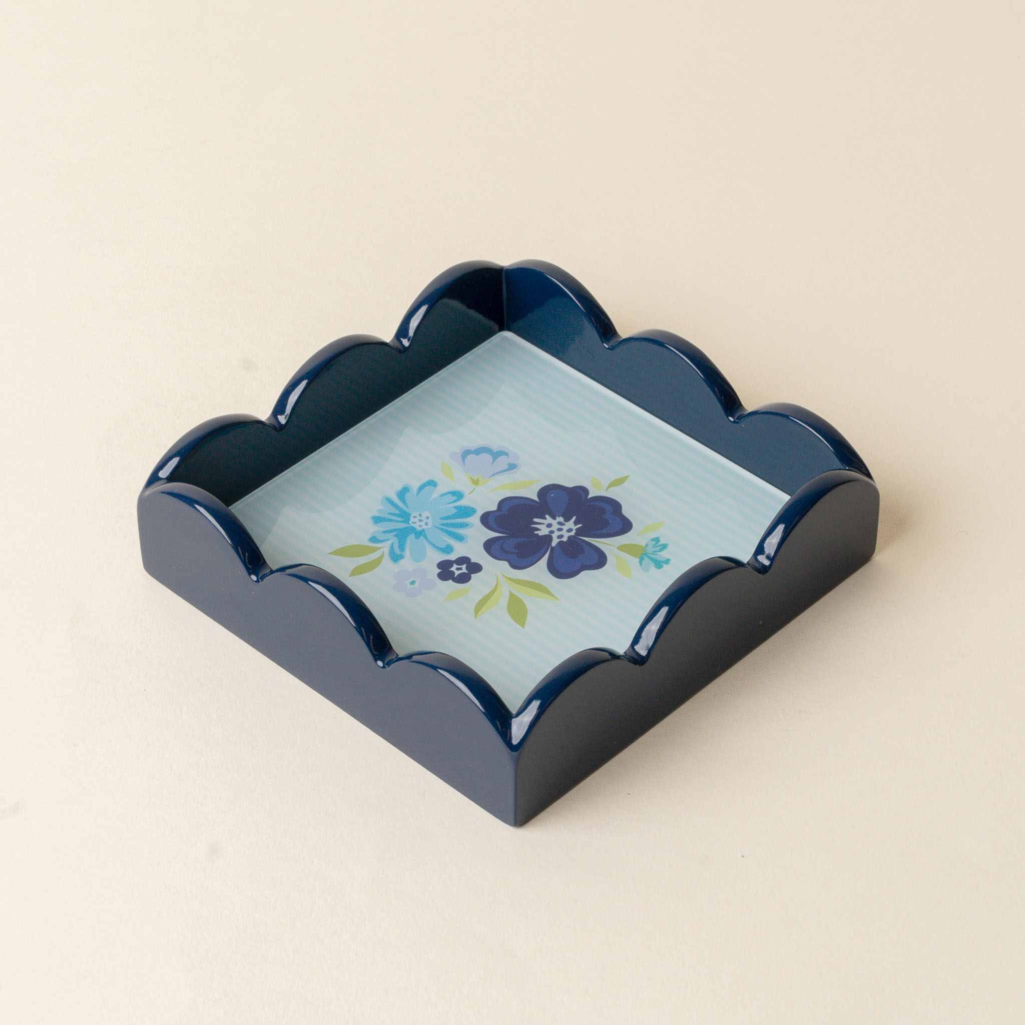Picture of Scallop Trinket Tray-Dainty Floral Navy