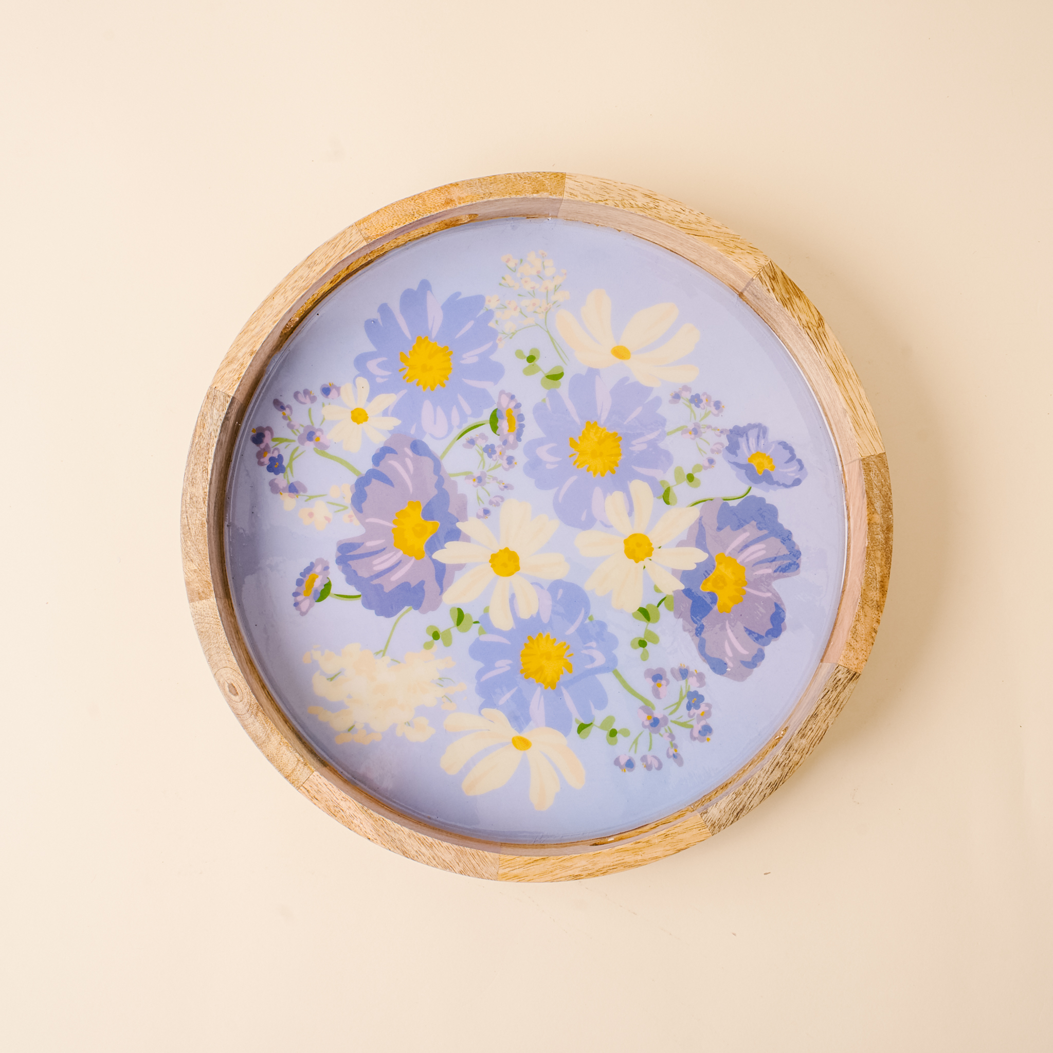 Picture of Large Round Wood Enamel Tray-Bouquet Beauty Purple