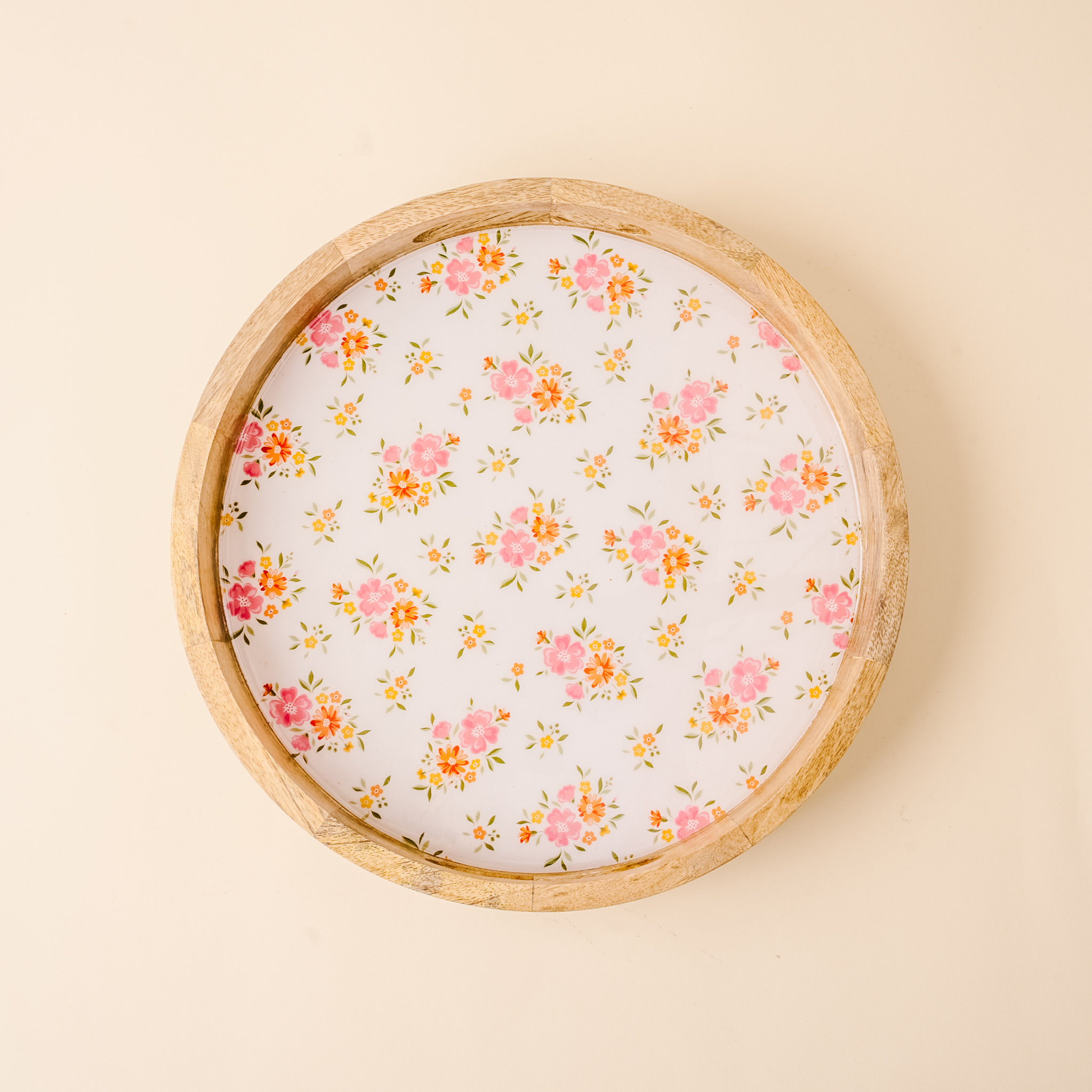 Picture of Large Round Wood Enamel Tray-Endless Daydream Crea