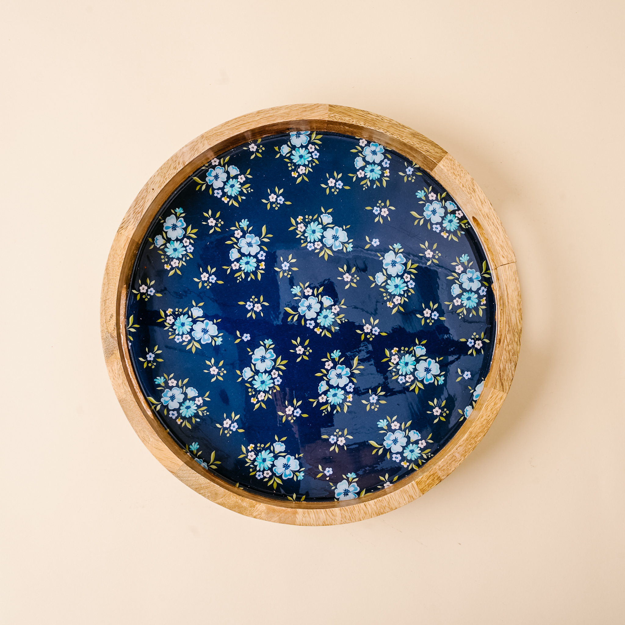Picture of Large Round Wood Enamel Tray-Endless Daydream Navy