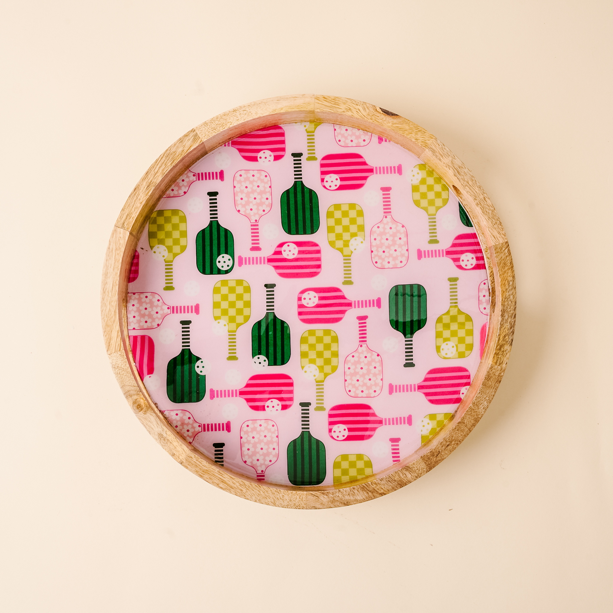 Picture of Large Round Wood Enamel Tray-Pickleball Party