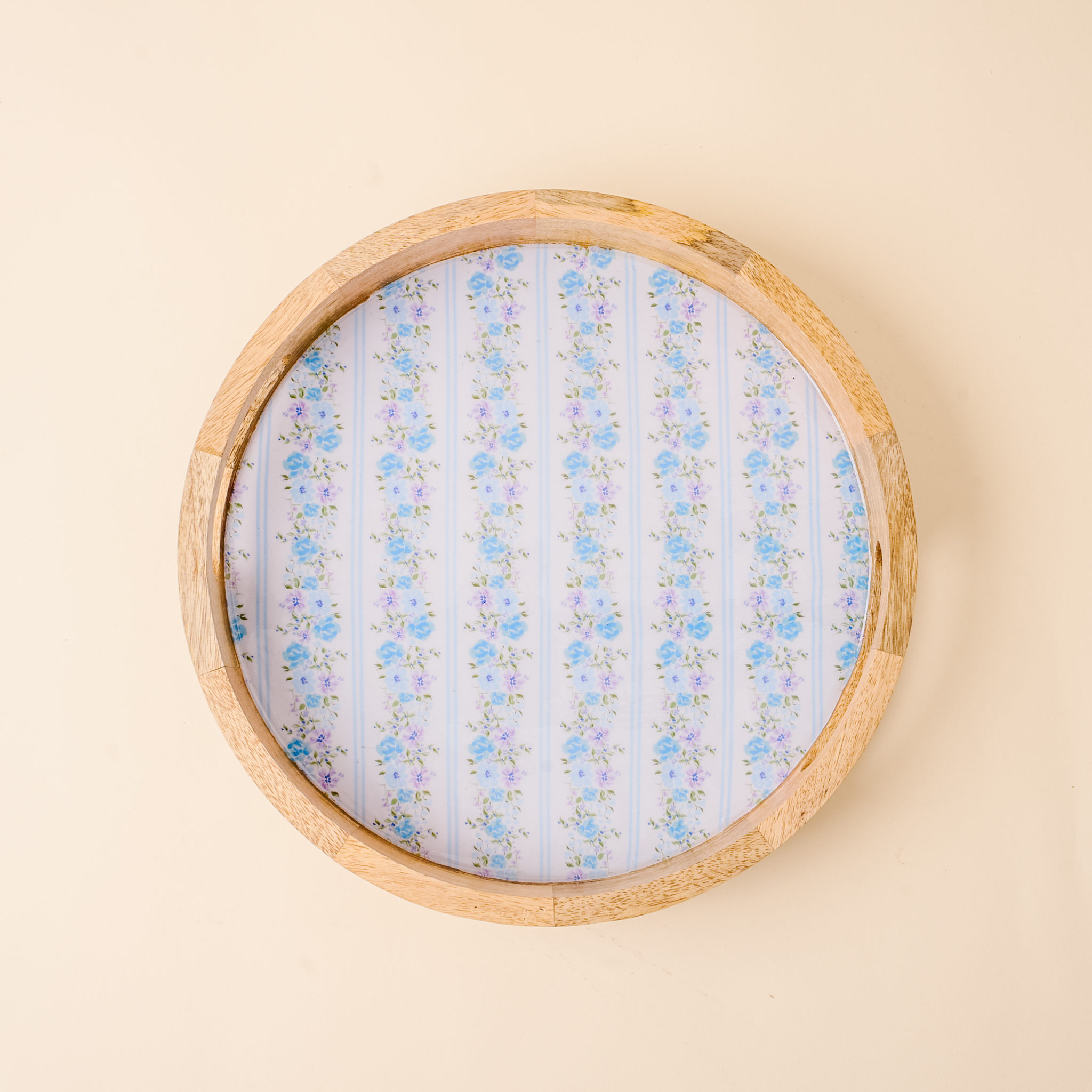 Picture of Large Round Wood Enamel Tray-Petal Parade Blue