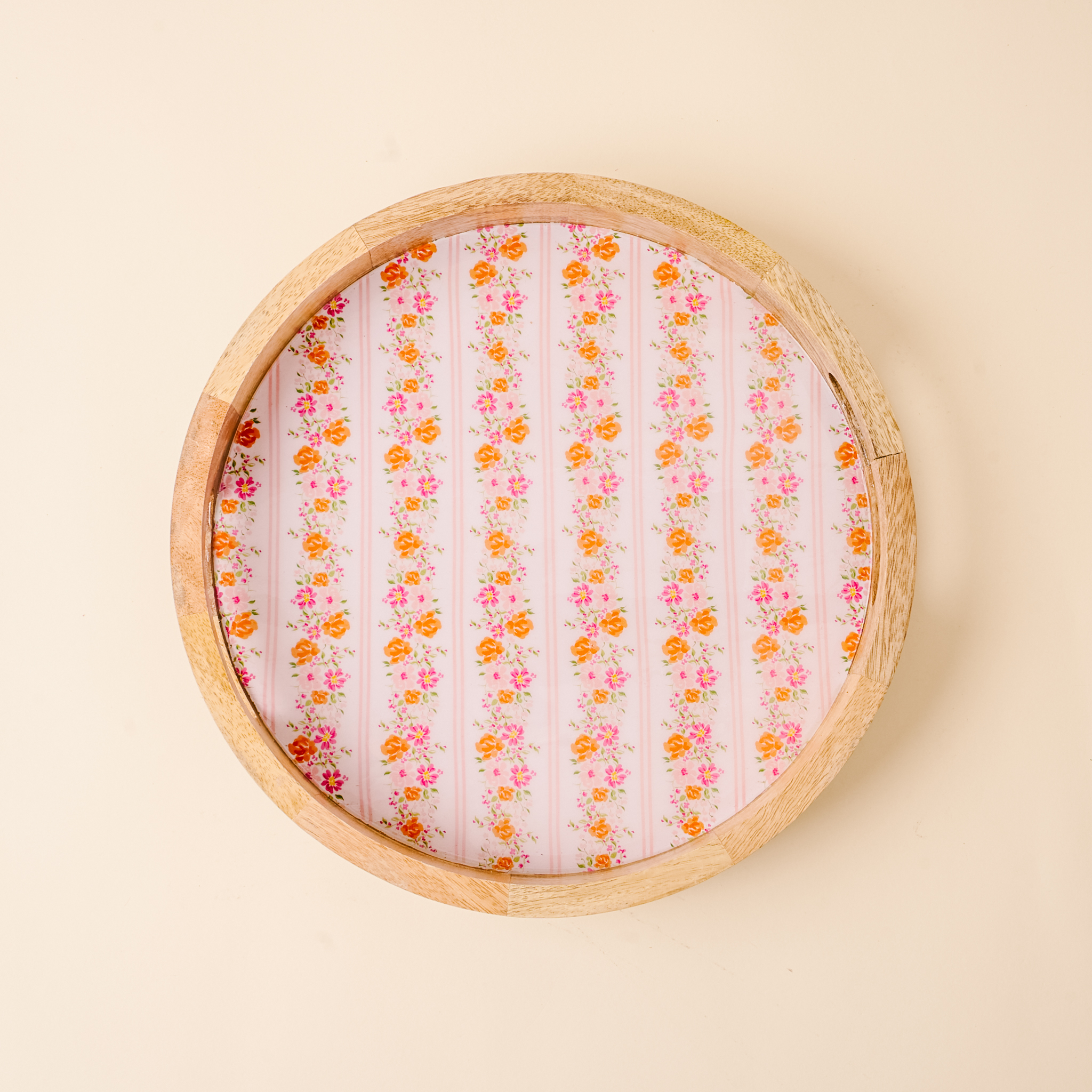Picture of Large Round Wood Enamel Tray-Petal Parade Pink