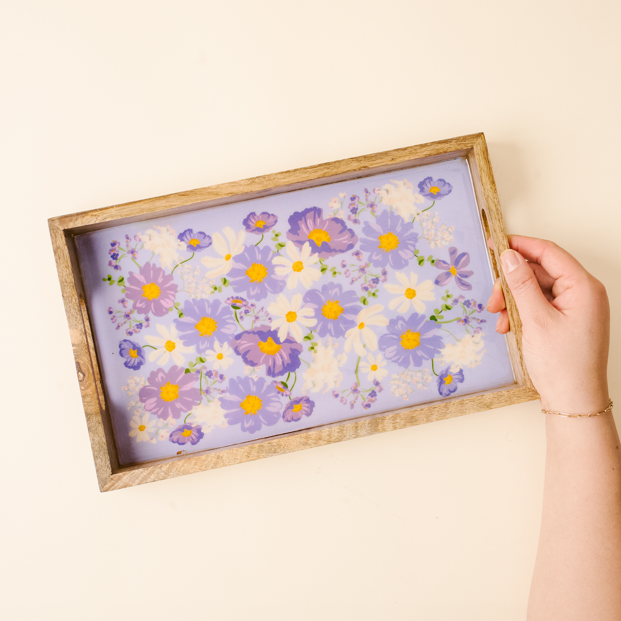Picture of Rectangle Wood Enamel Tray-Bouquet Beauty Purple