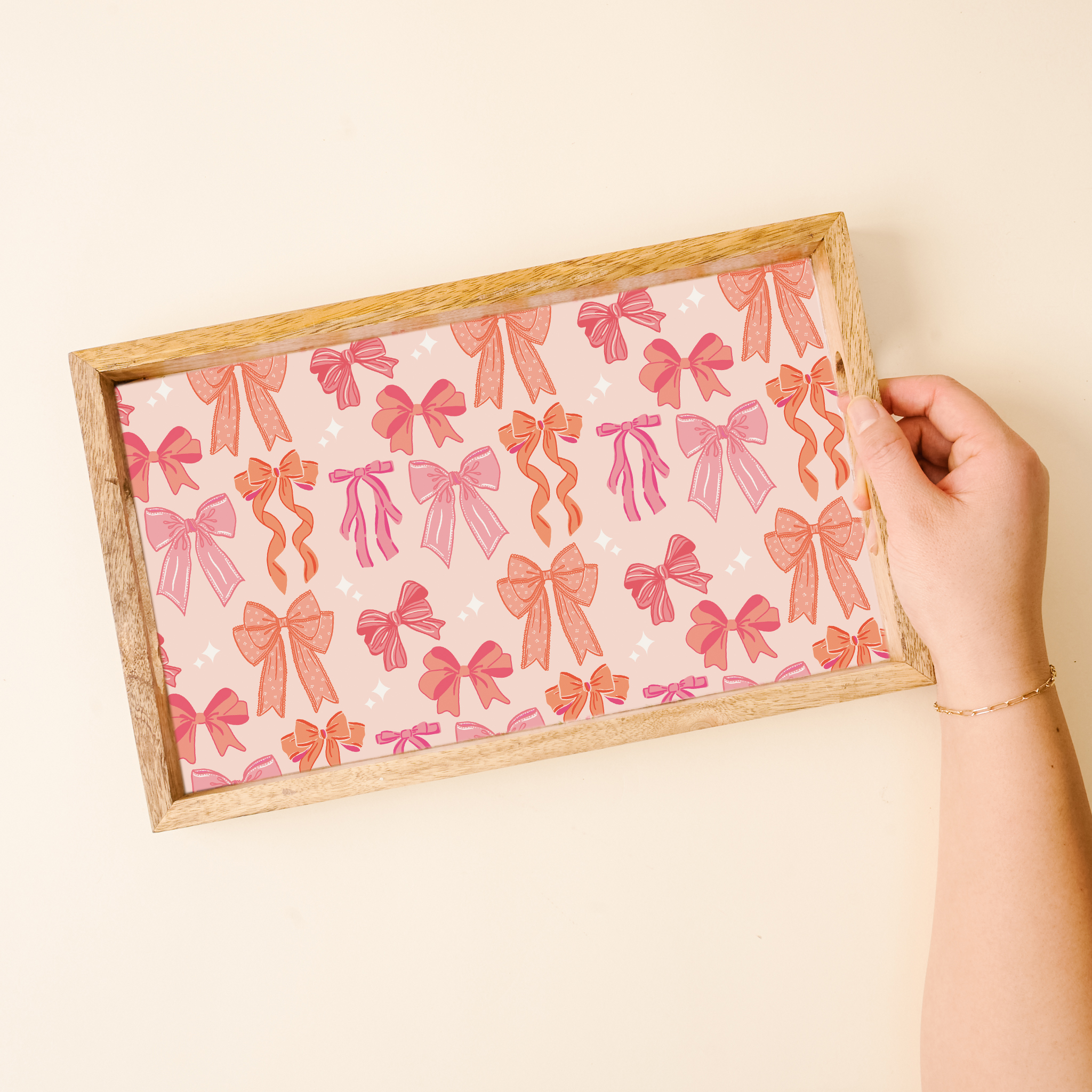 Picture of Rectangle Wood Enamel Tray-Blushing Bows