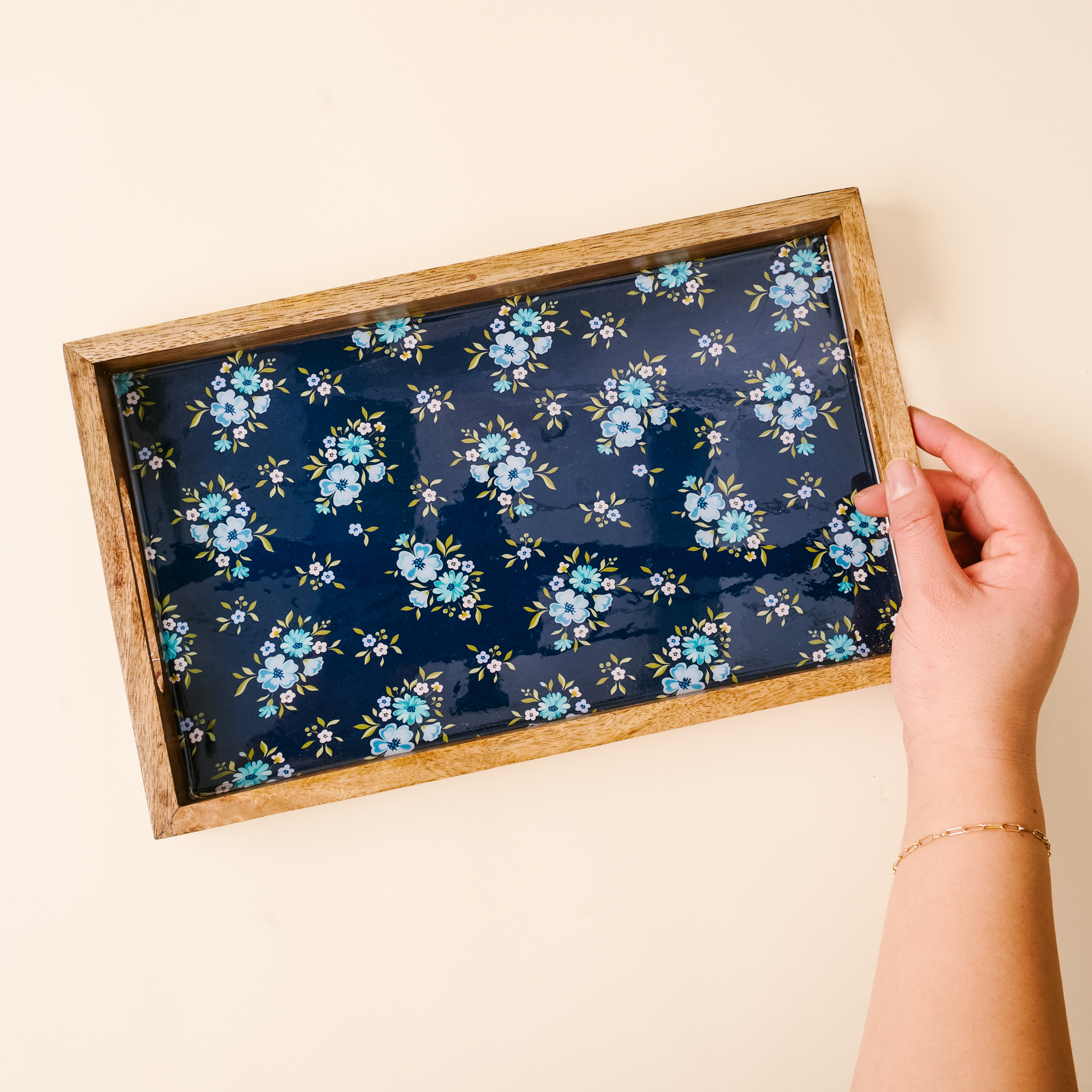 Picture of Rectangle Wood Enamel Tray-Endless Daydream Navy