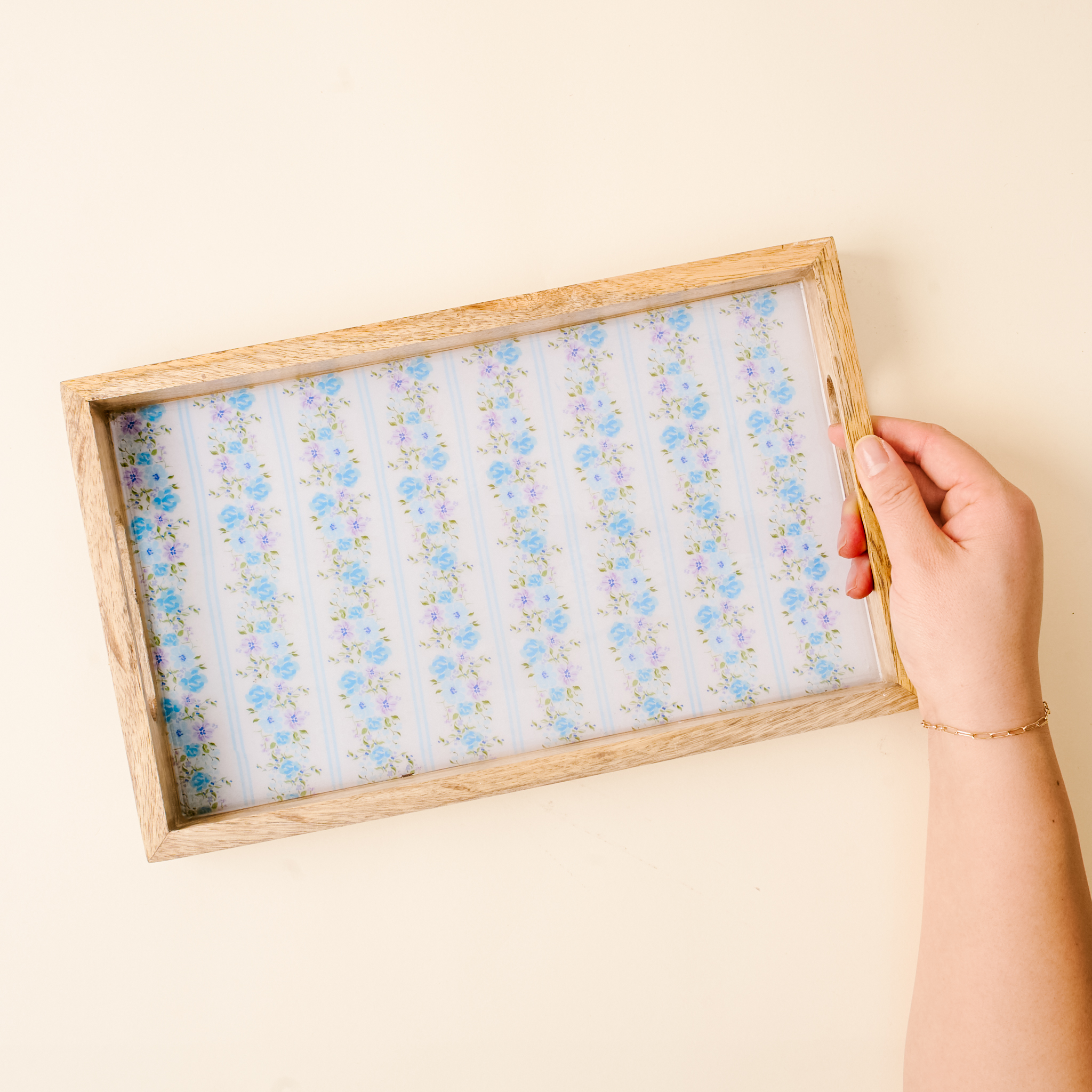 Picture of Rectangle Wood Enamel Tray-Petal Parade Blue