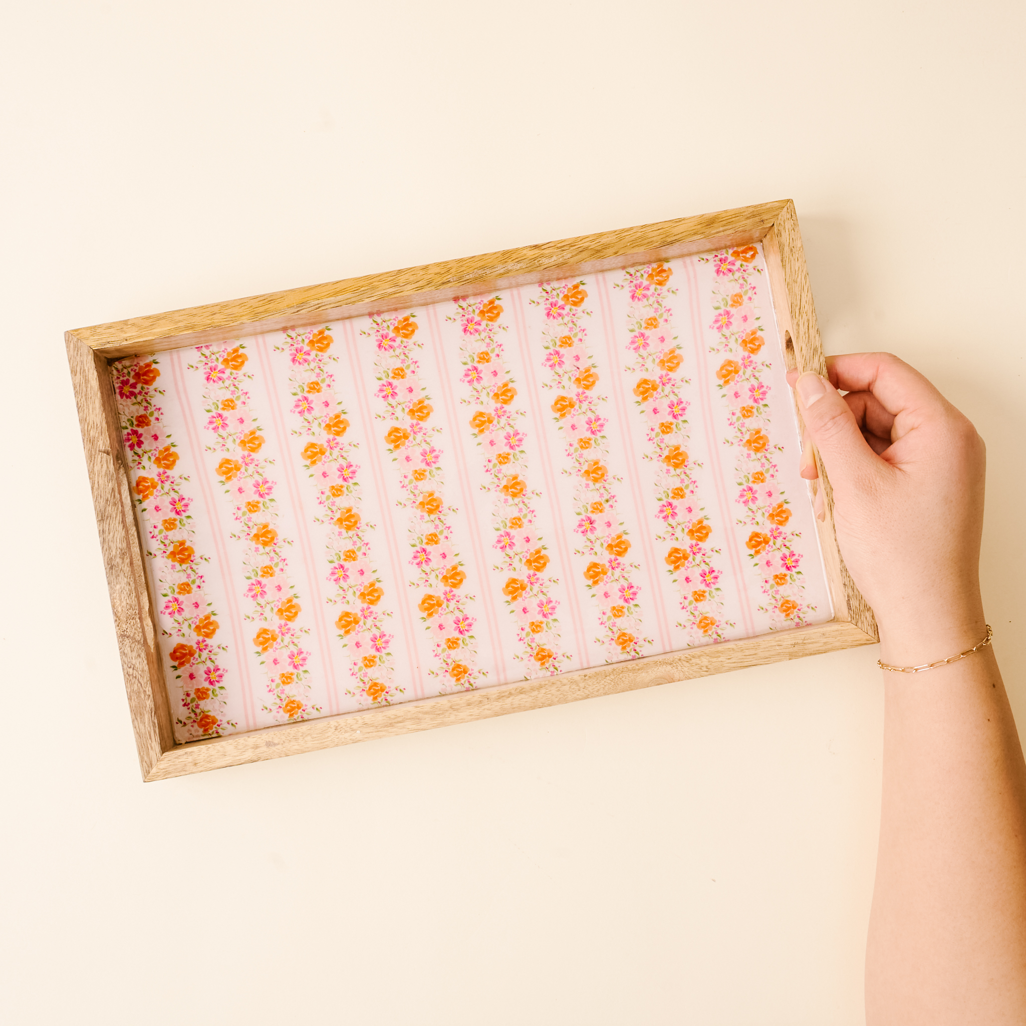 Picture of Rectangle Wood Enamel Tray-Petal Parade Pink