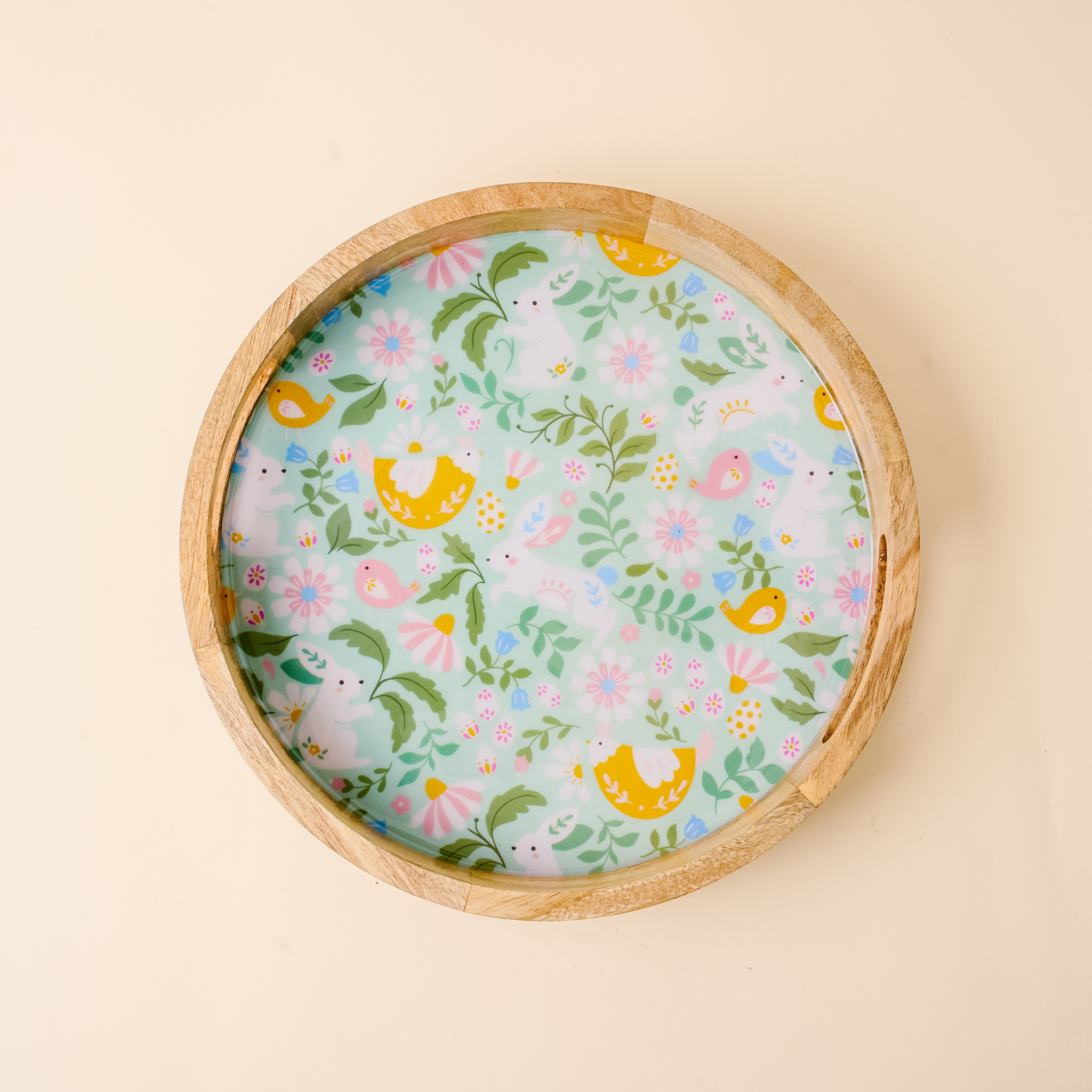 Picture of Large Round Wood Enamel Tray-Hoppy Days