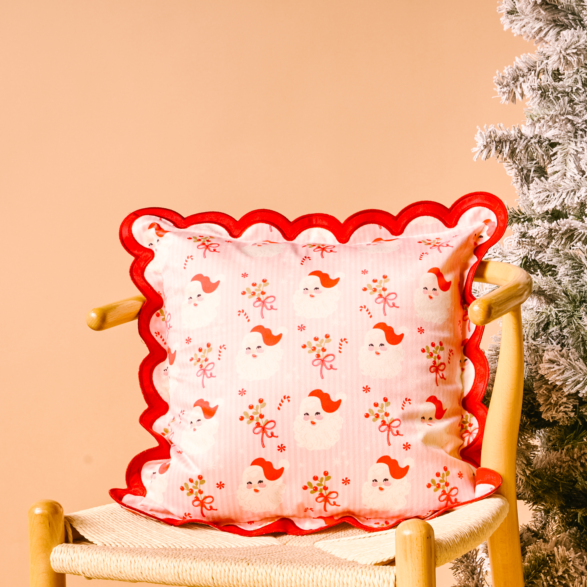 Picture of Scalloped Square Throw Pillow-Holly Jolly Santa