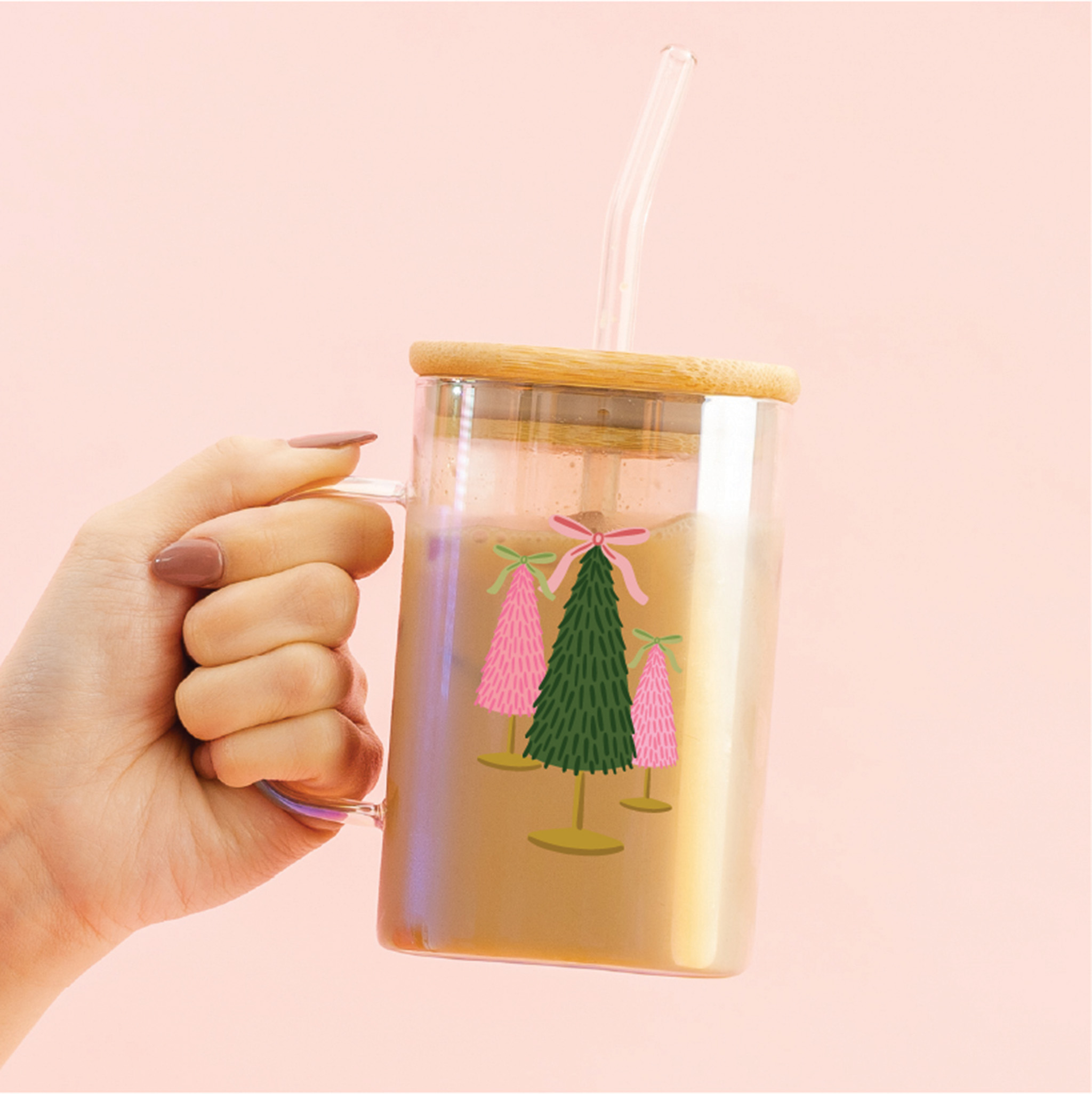 Picture of Square Glass Cup-Coquette Christmas Trees