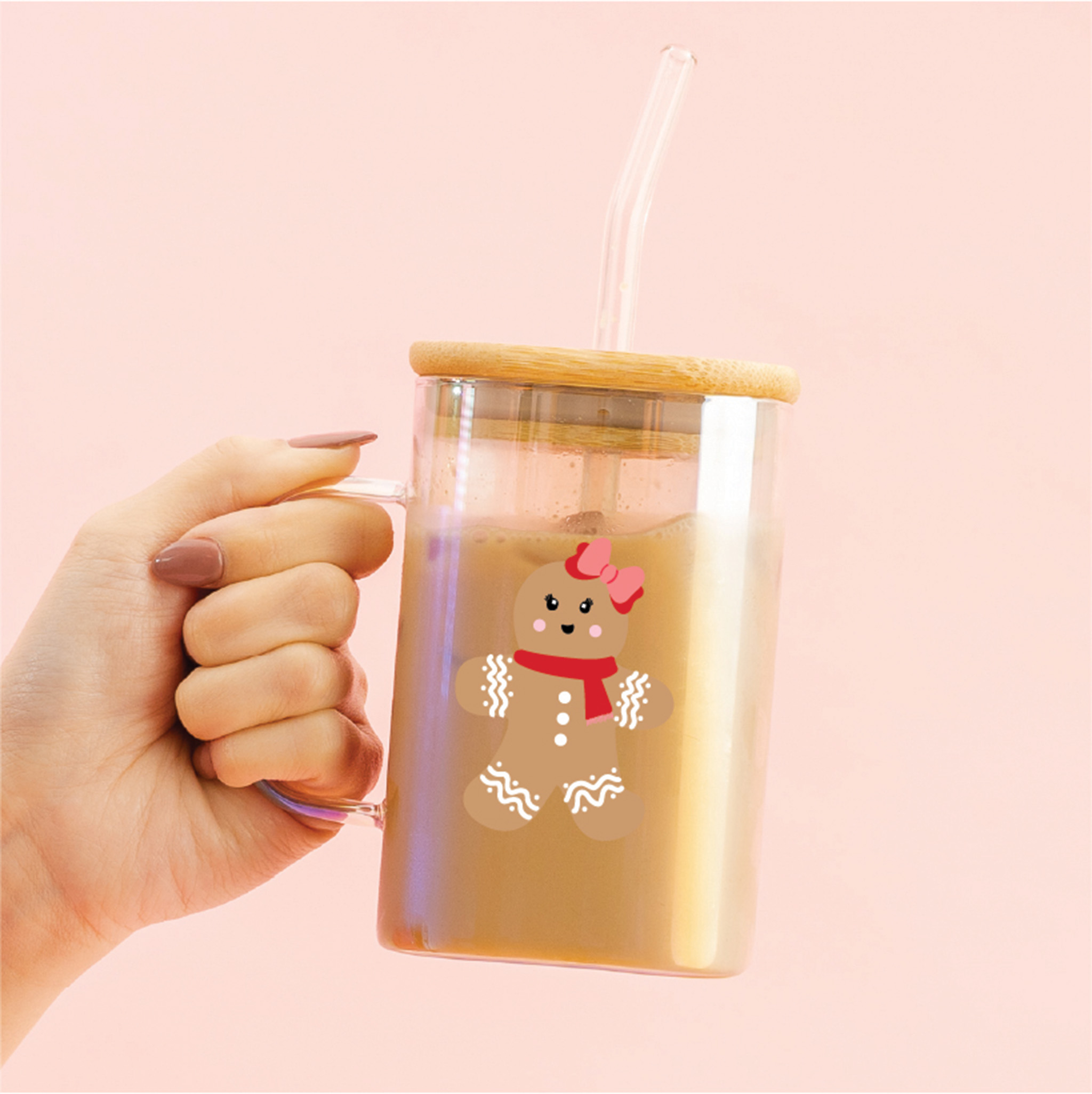 Picture of Square Glass Cup-Girly Gingerbread