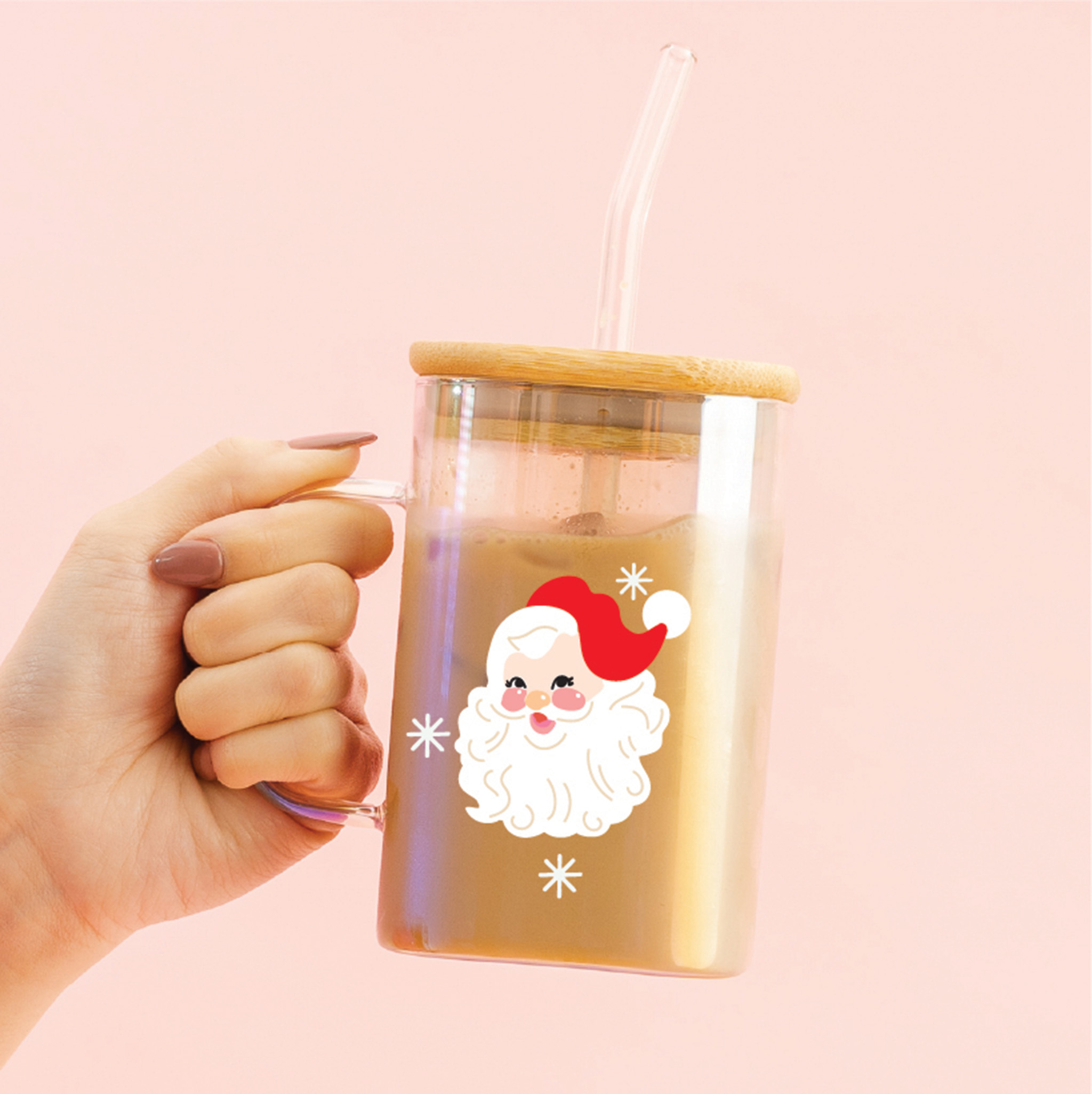 Picture of Square Glass Cup-Santa