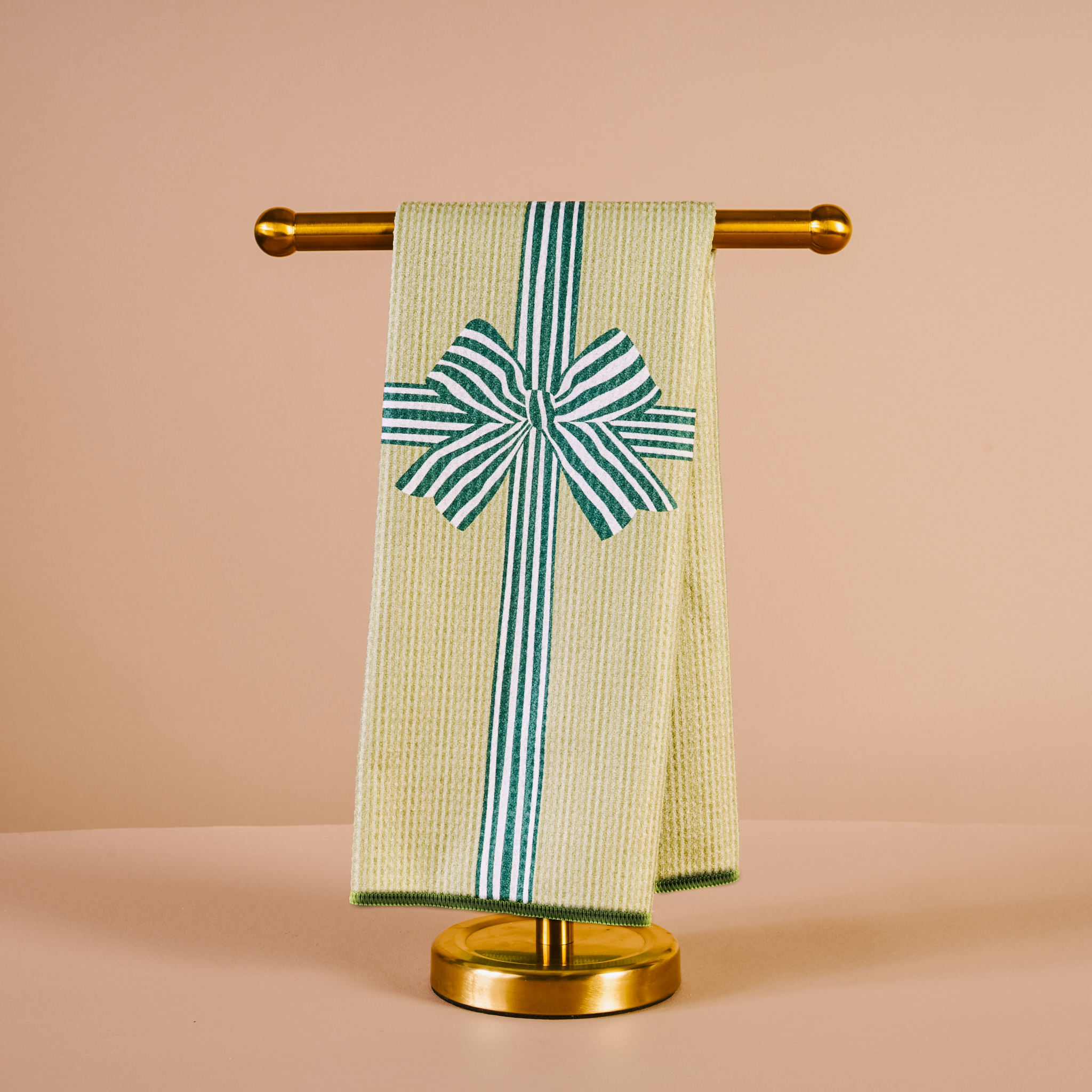 Picture of Waffle Tea Towel-Holiday Gift Bow Green