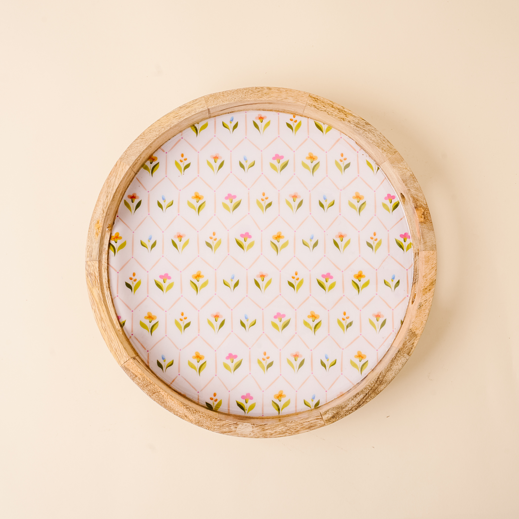 Picture of Large Round Wood Enamel Tray-Handpicked For You