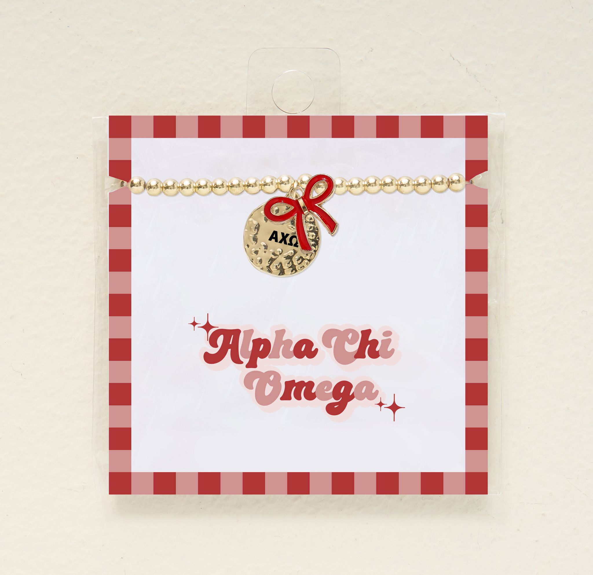 Picture of Sorority Bow Charm Bracelet-Gold-Alpha Chi Omega