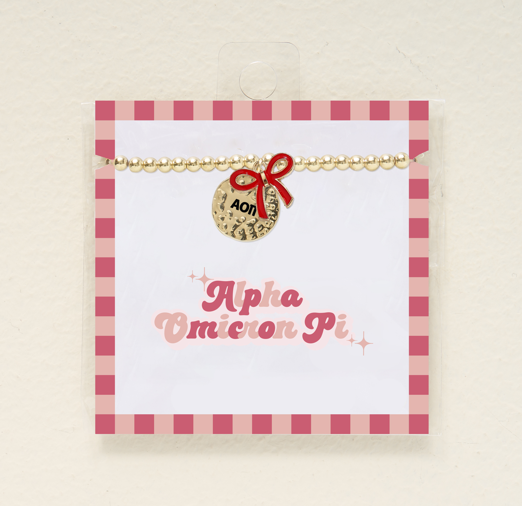 Picture of Sorority Bow Charm Bracelet-Gold-Alpha Omicron Pi