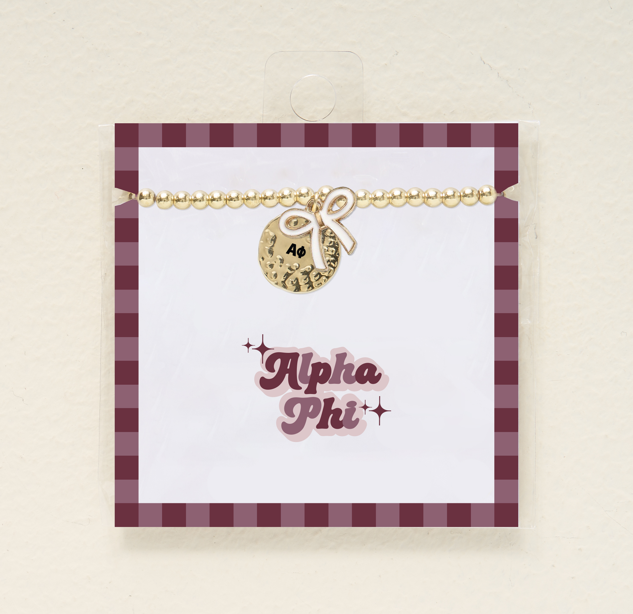 Picture of Sorority Bow Charm Bracelet-Gold-Alpha Phi