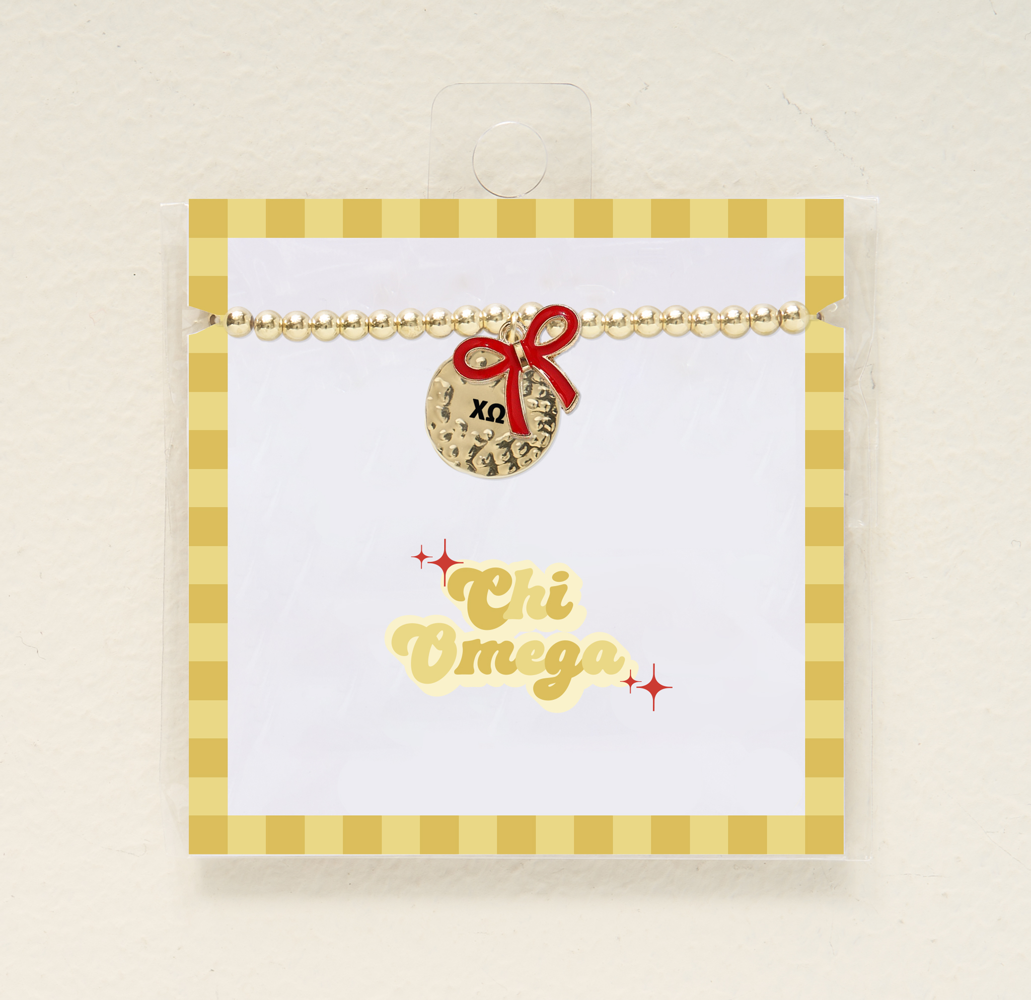 Picture of Sorority Bow Charm Bracelet-Gold-Chi Omega