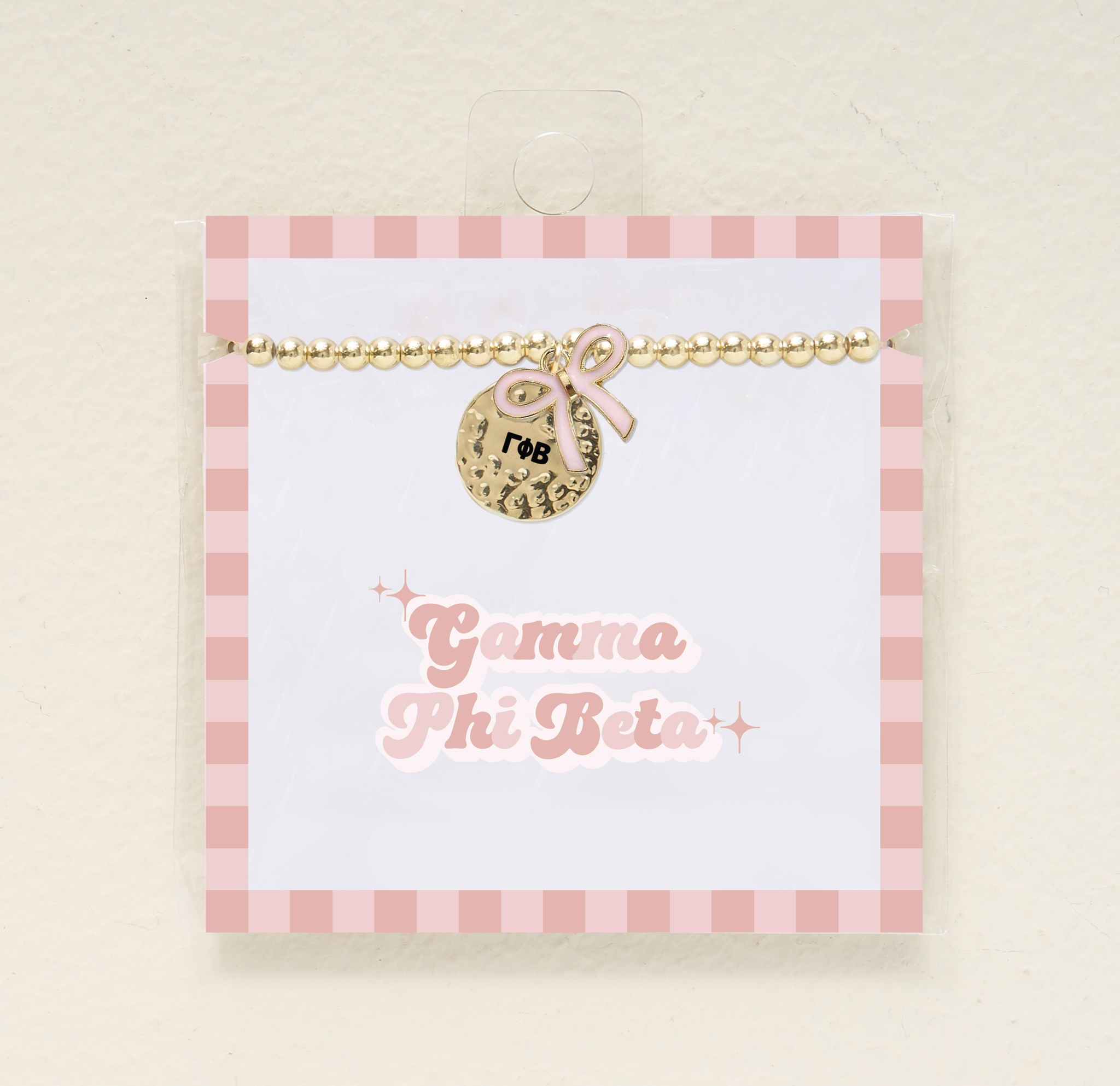 Picture of Sorority Bow Charm Bracelet-Gold-Gamma Phi Beta