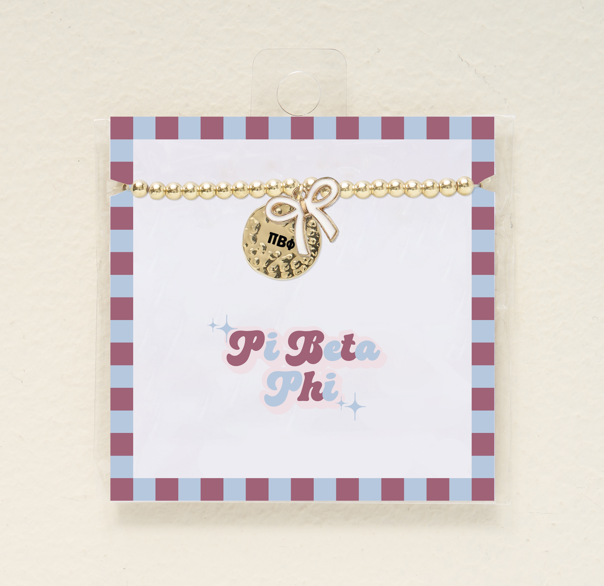 Picture of Sorority Bow Charm Bracelet-Gold-Pi Beta Phi