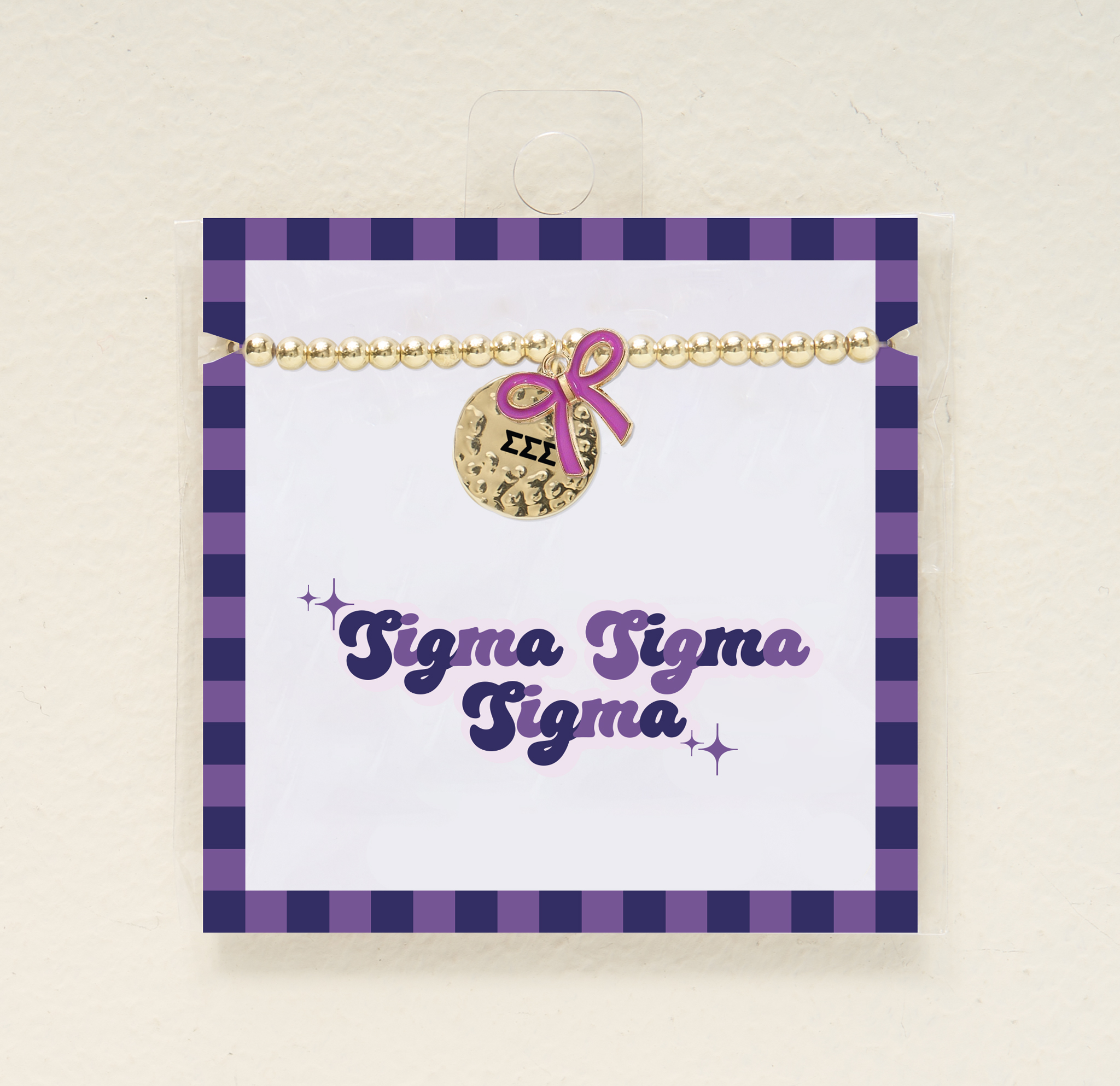 Picture of Sorority Bow Charm Bracelet-Gold-Sigma Sigma Sigma