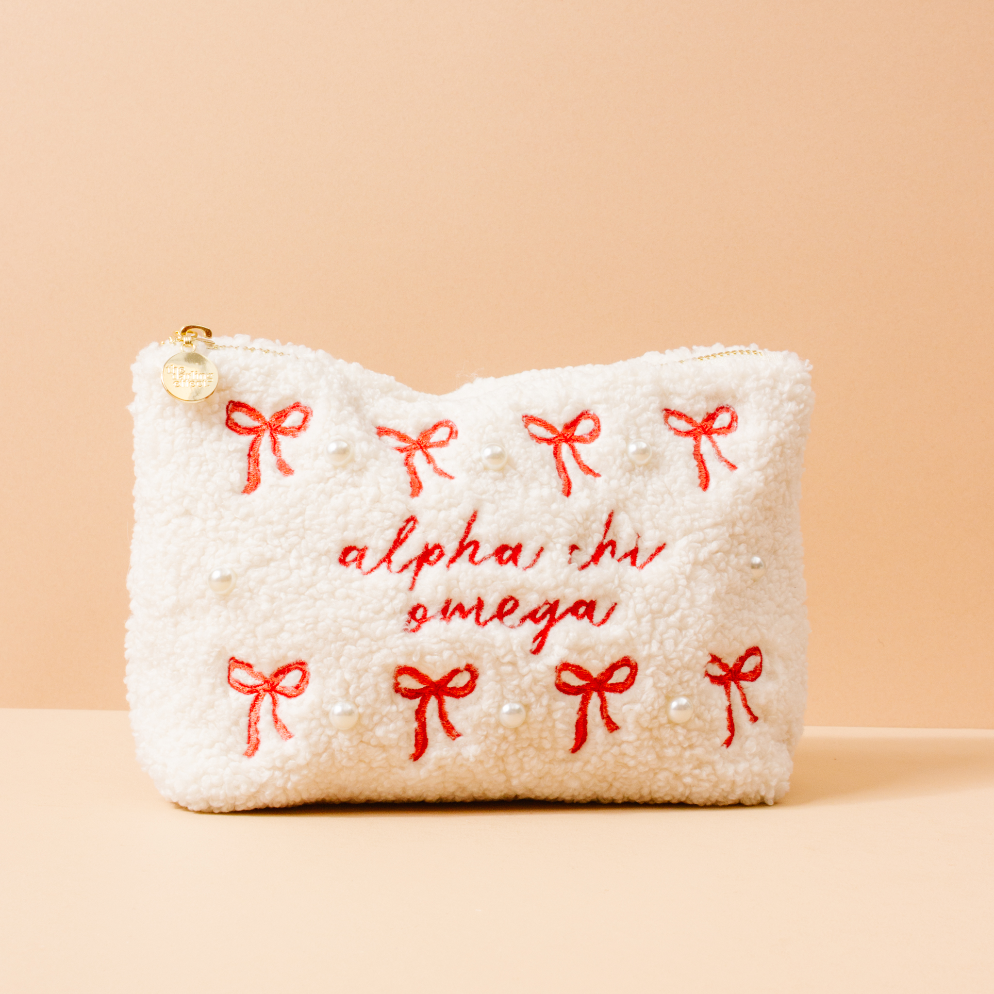 Picture of Sorority Bows & Pearls Teddy Pouch-Alpha Chi Omega
