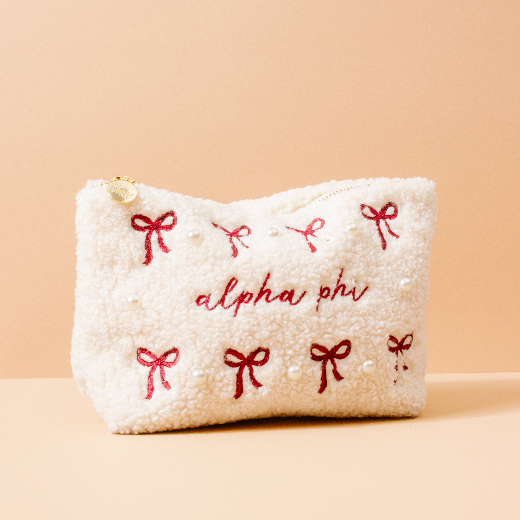 Picture of Sorority Bows & Pearls Teddy Pouch-Alpha Phi