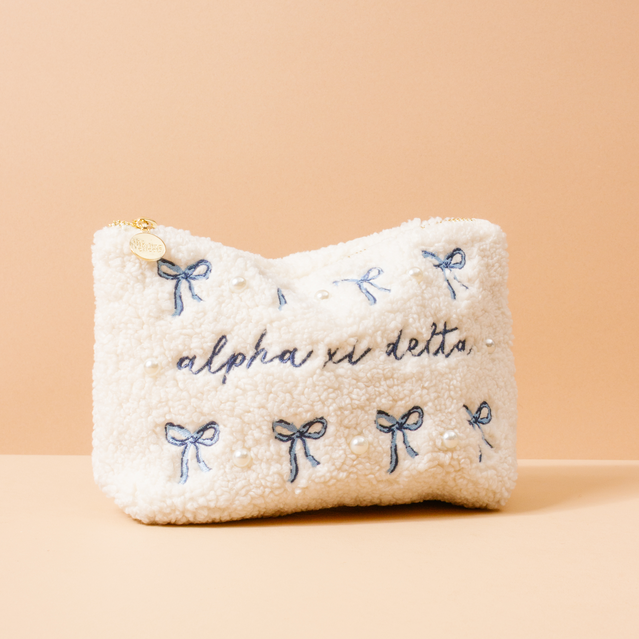 Picture of Sorority Bows & Pearls Teddy Pouch-Alpha Xi Delta