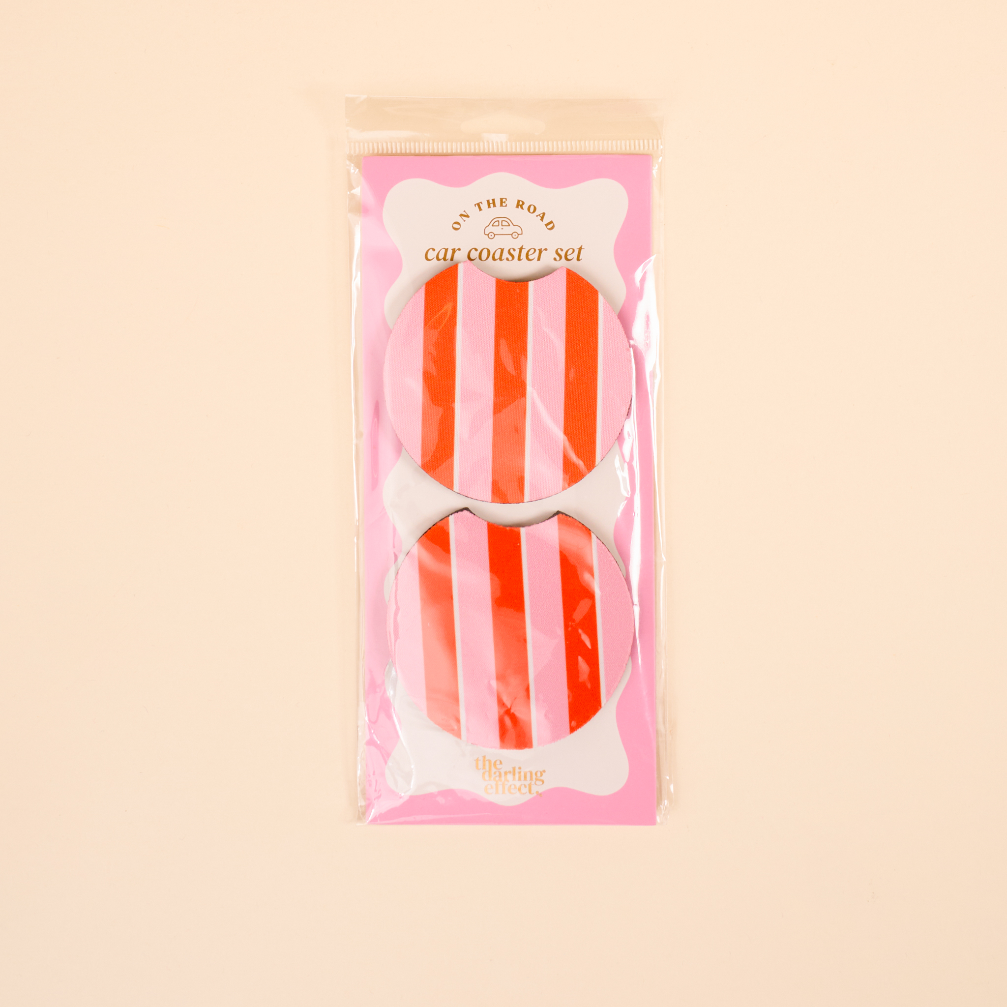Picture of On the Road Car Coaster Set-Sicily Stripes Pink