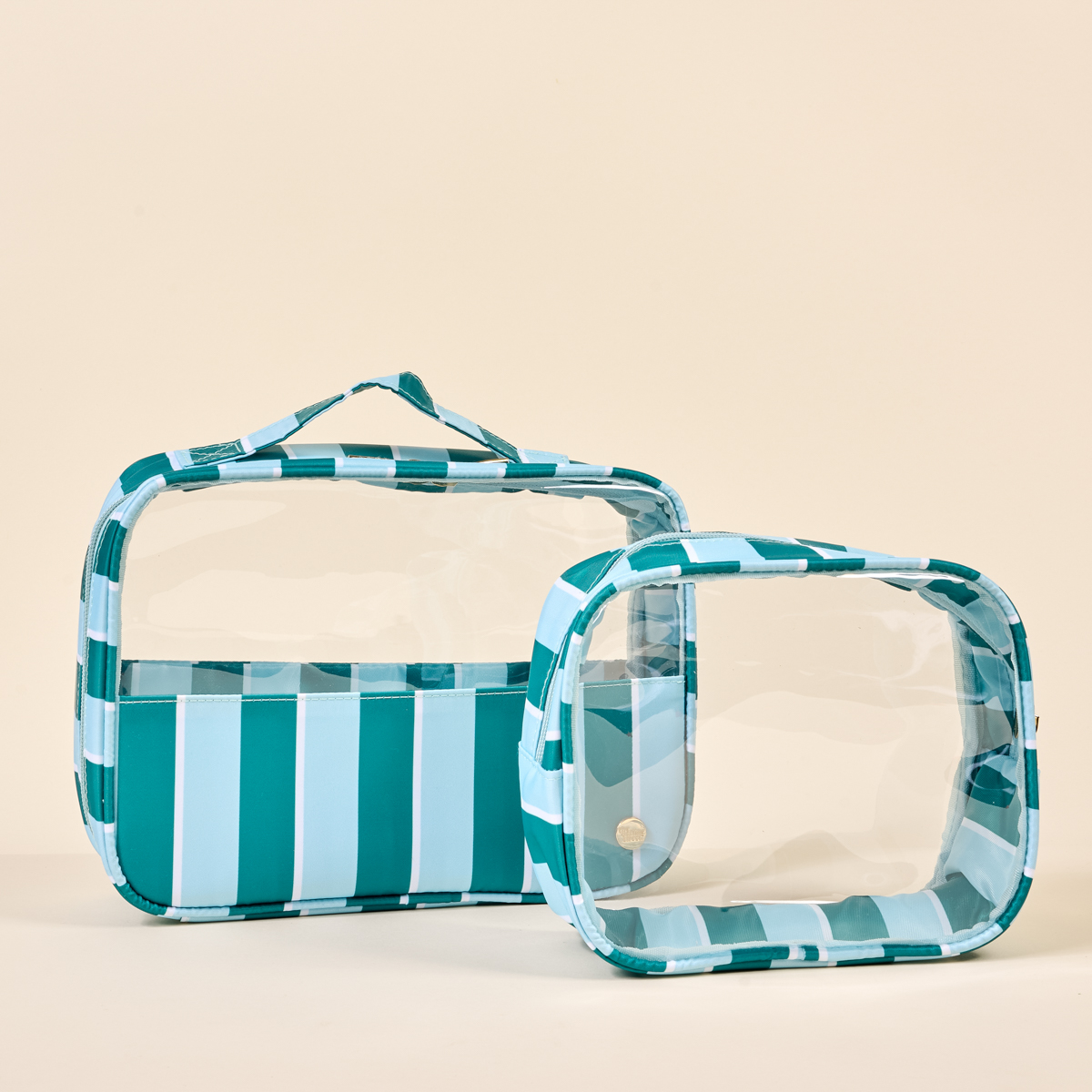 Picture of Clearly Chic Cosmetic Bag Set-Sicily Stripes Teal