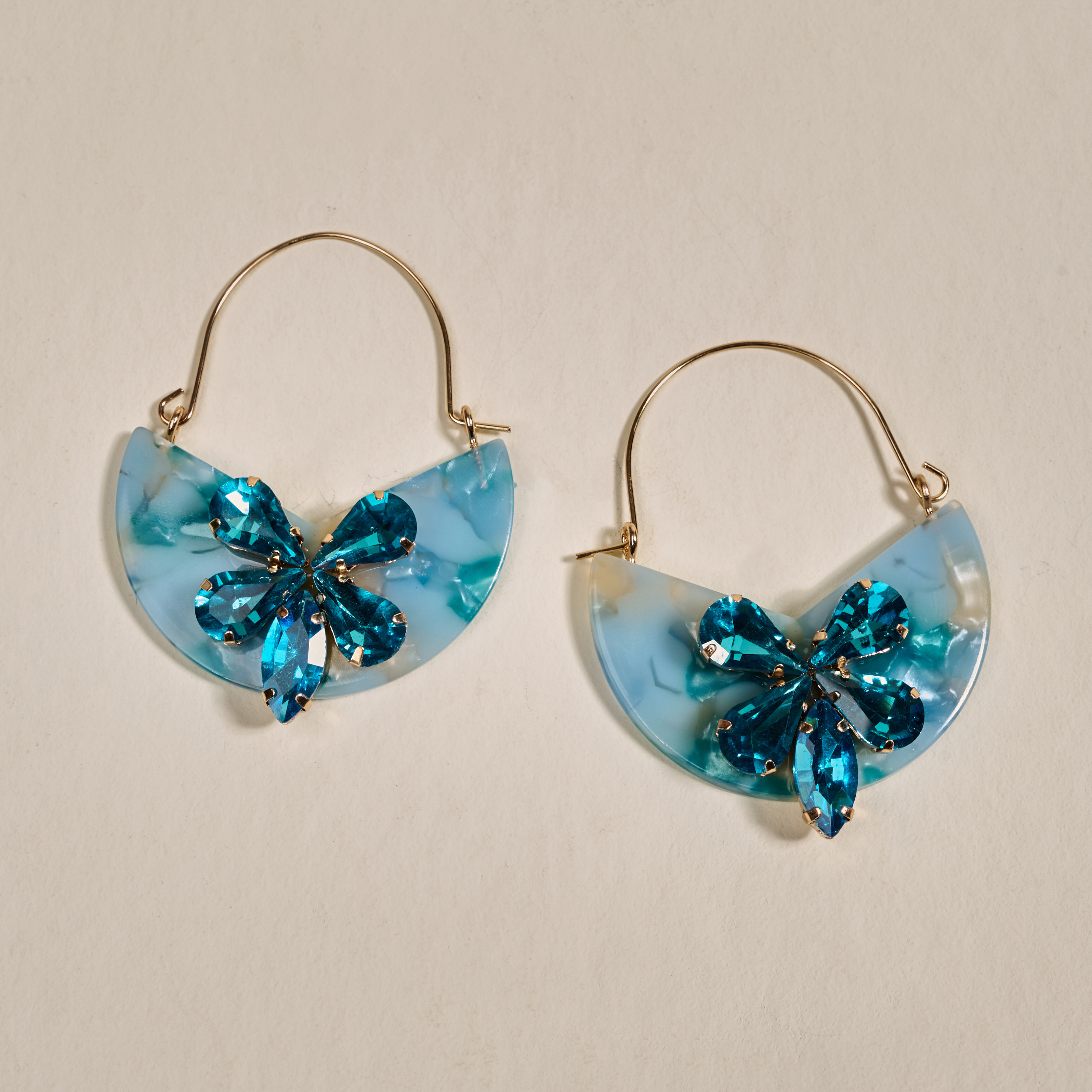 Picture of Marble Bloom Hoop Earrings-Sea Glass
