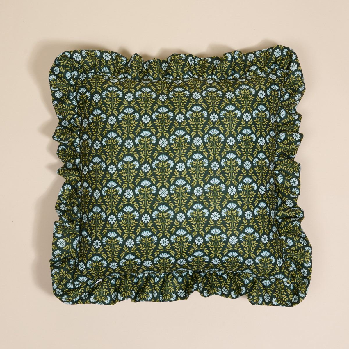 Picture of Scalloped Square Throw Pillow-Everbloom Forest Gre