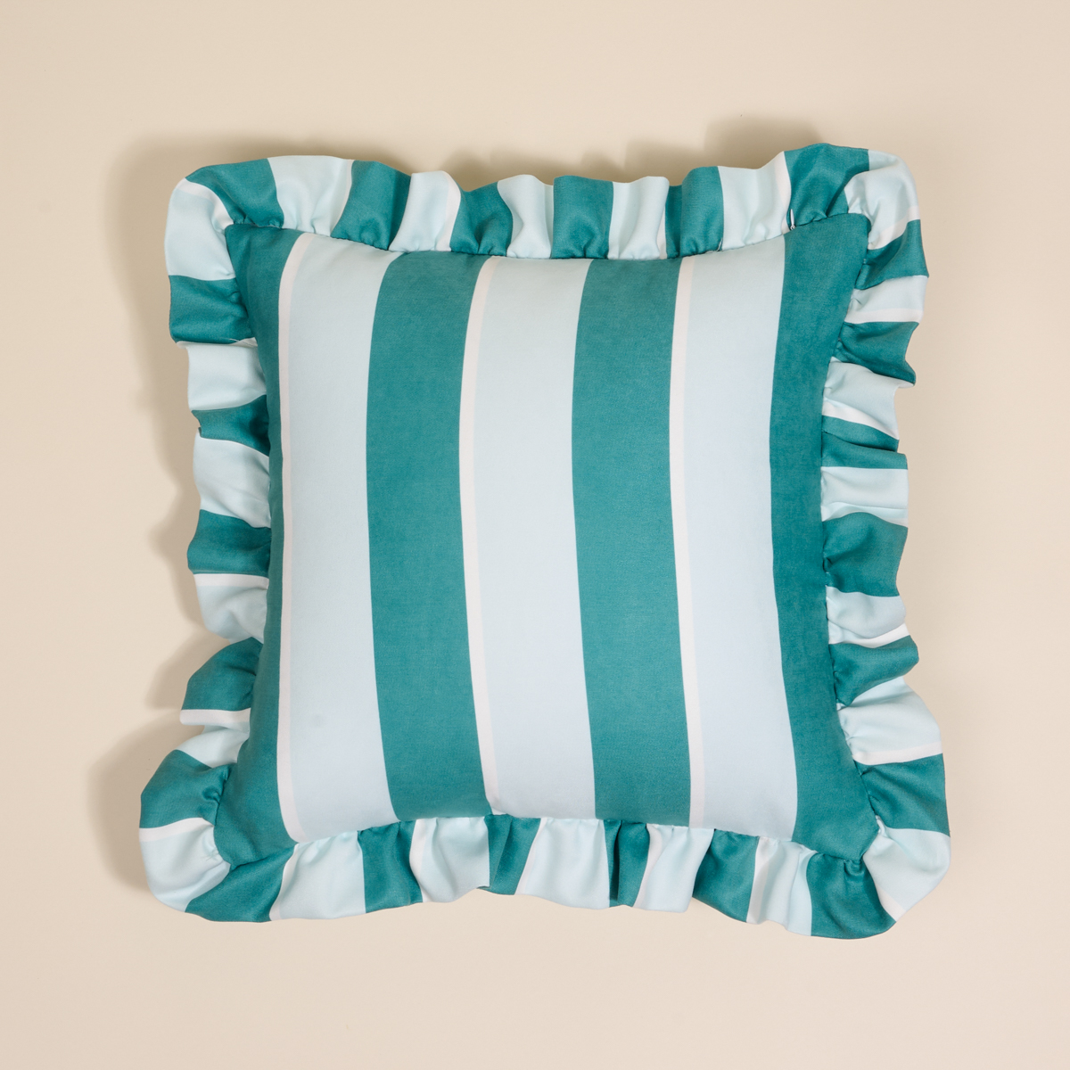 Picture of Scalloped Square Throw Pillow-Sicily Stripes Teal