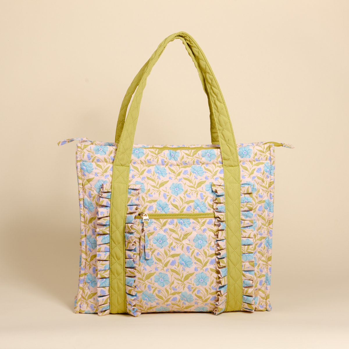 Picture of The Everyday Quilted Tote Bag-Poppin' Petals Aqua