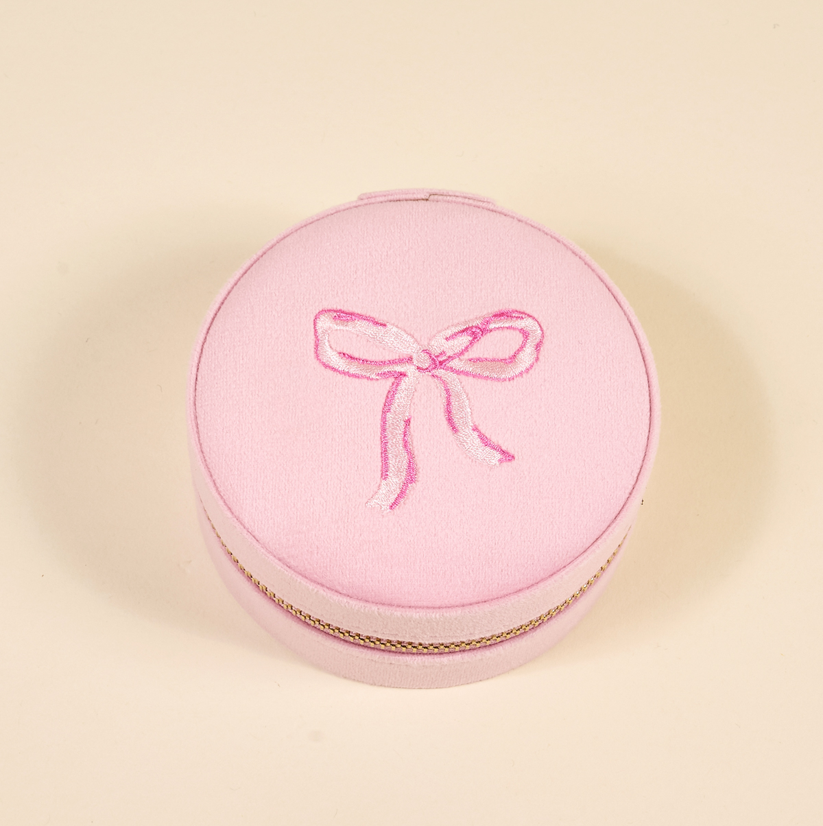 Picture of Round Velvet Jewelry Case-Bow Pink